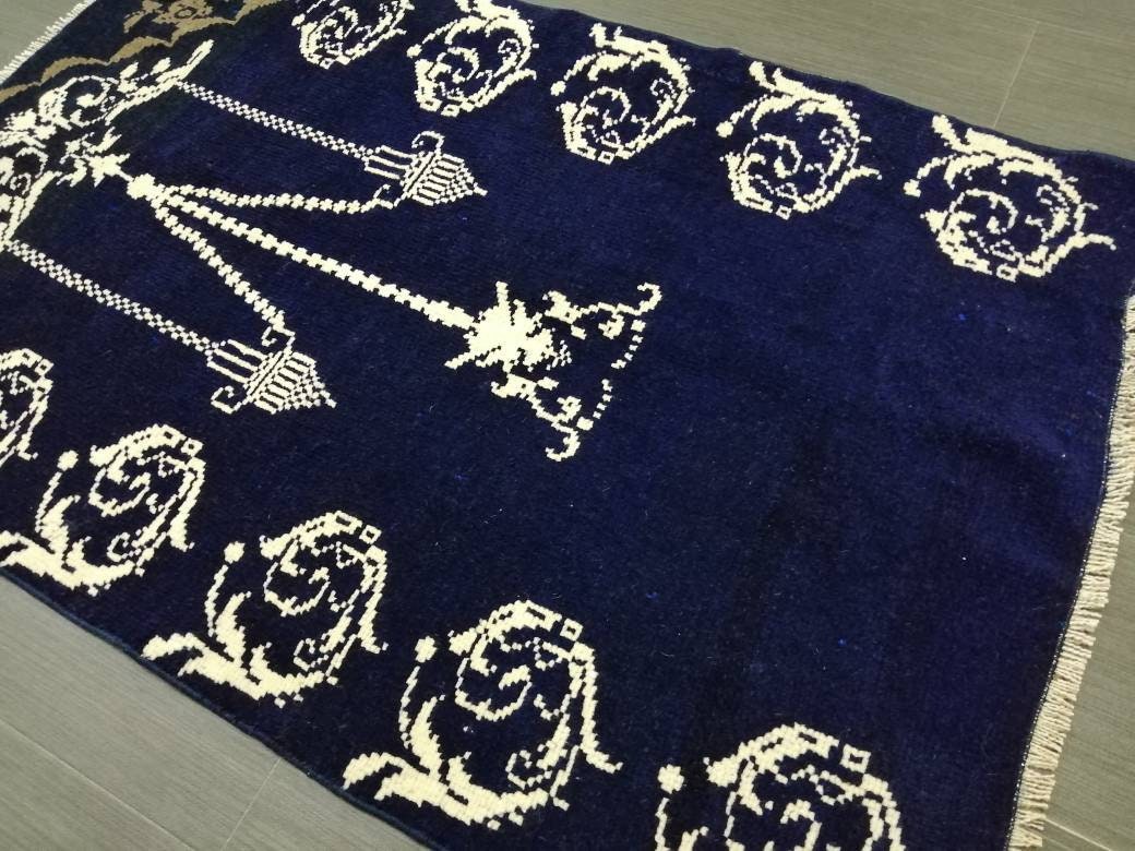 Hand Made Rug 2.3 x 3.6 Navy Vintage Rug , Wool Rug Vintage Rug Oriental Rug, Turkish Rug Hand Knotted Wool Rug