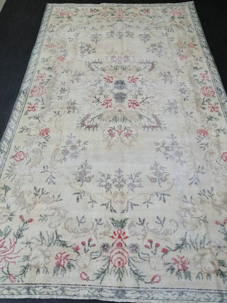 Persian RUG Floral Vintage Muted Oushak Rug 5.7 x 9.9 Large Vintage Rug Wool Oushak Rug Hand Made Rugs Vintage Turkish Rug 5.7x9.9 Oriental