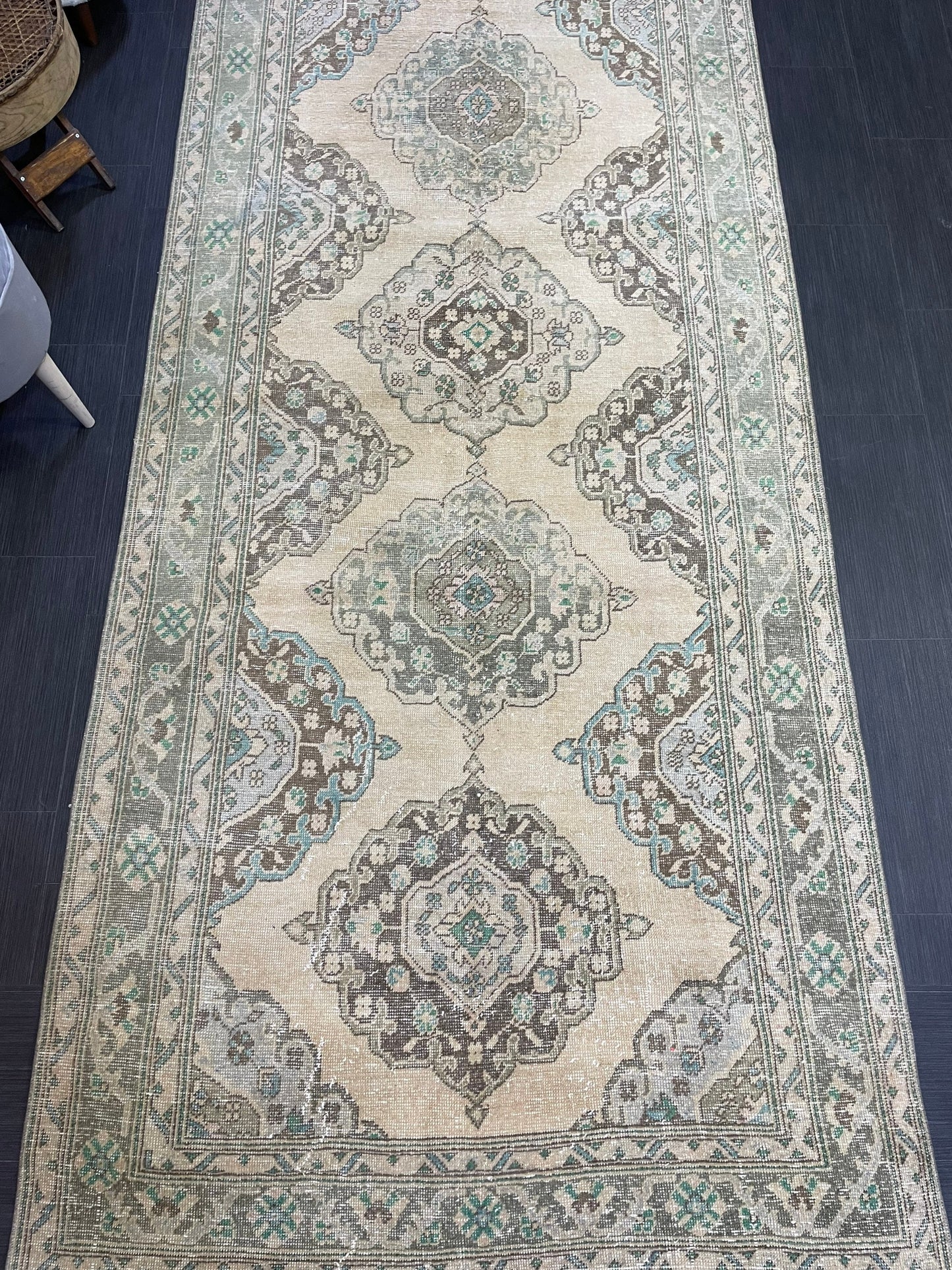 Muted Persian Runner Rug, Muted Vintage 4.7 x 12.5 Runner Rug, Hallway Runner Rug, Kitchen Runner Rug Wool Runner Rug, Handmade Runner Rug