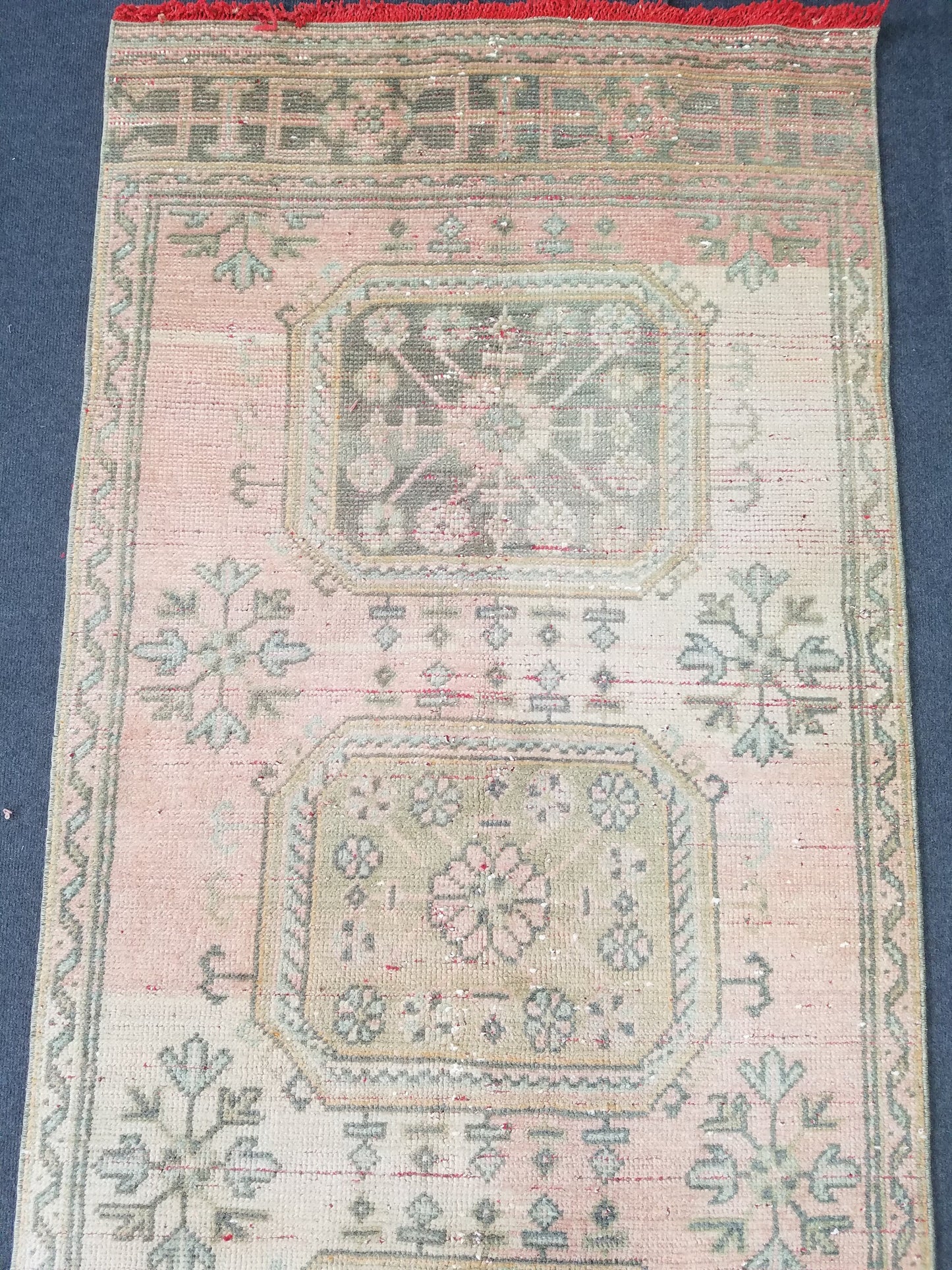 11'x3'2 oushak turkish runner rug, vintage runner rug, vintage oushak runner, vintage anatolian runnerrug,unique hand made rug,kitchen rug
