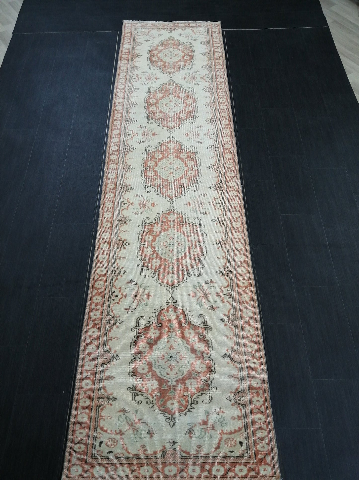 Distressed Oushak Runner 11.9 x 3 Muted Vintage Runner Rug Hallway Runner Rug Kitchen Runner Rug Wool Runner Rug Wool Oushak Rug