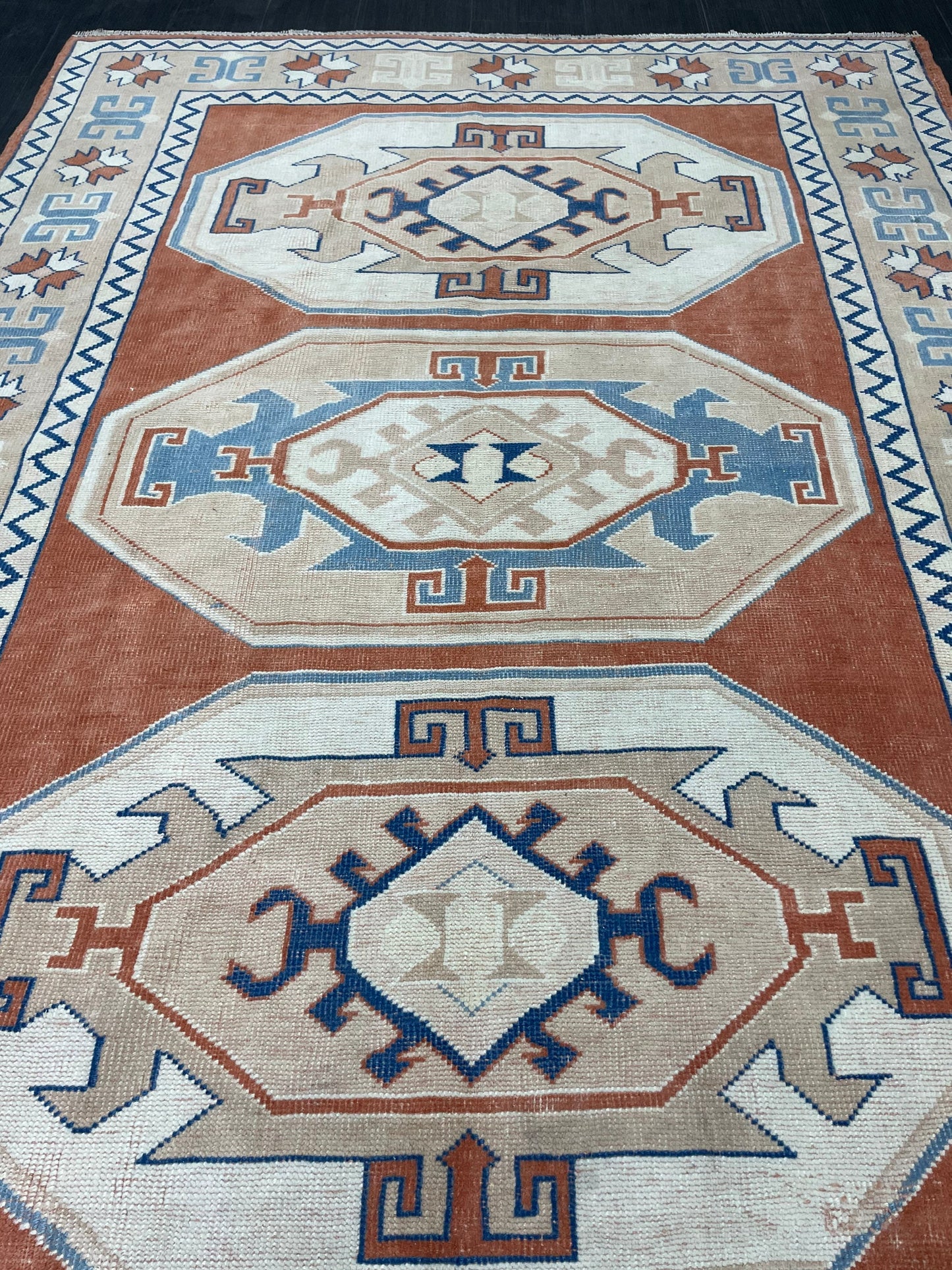Large Oushak Rug, Vintage 6 x 8.4 Rug, Handmade Rug, Vintage Turkish Rugs, WOOL RUGS, High Quality Orange Hand Knotted Rug