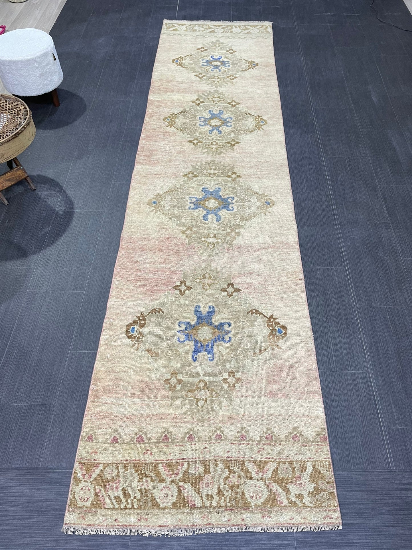 Muted Runner Rug, Turkish Runner 2.10 x 11.5 Rug, Vintage Runner Rug, Hallway Runner Rug, Hand Knotted Runner Rug, Wool Handmade Runner