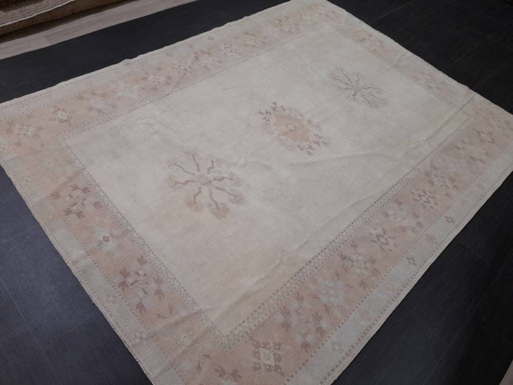 MUTED Vintage Rug, 6.8 x 8.8 Rug, Turkish Rugs, Hand Made Rug, Muted Persian Rug Turkish Rug Muted Wool Rug Vintage Rug Muted Oriental Rug