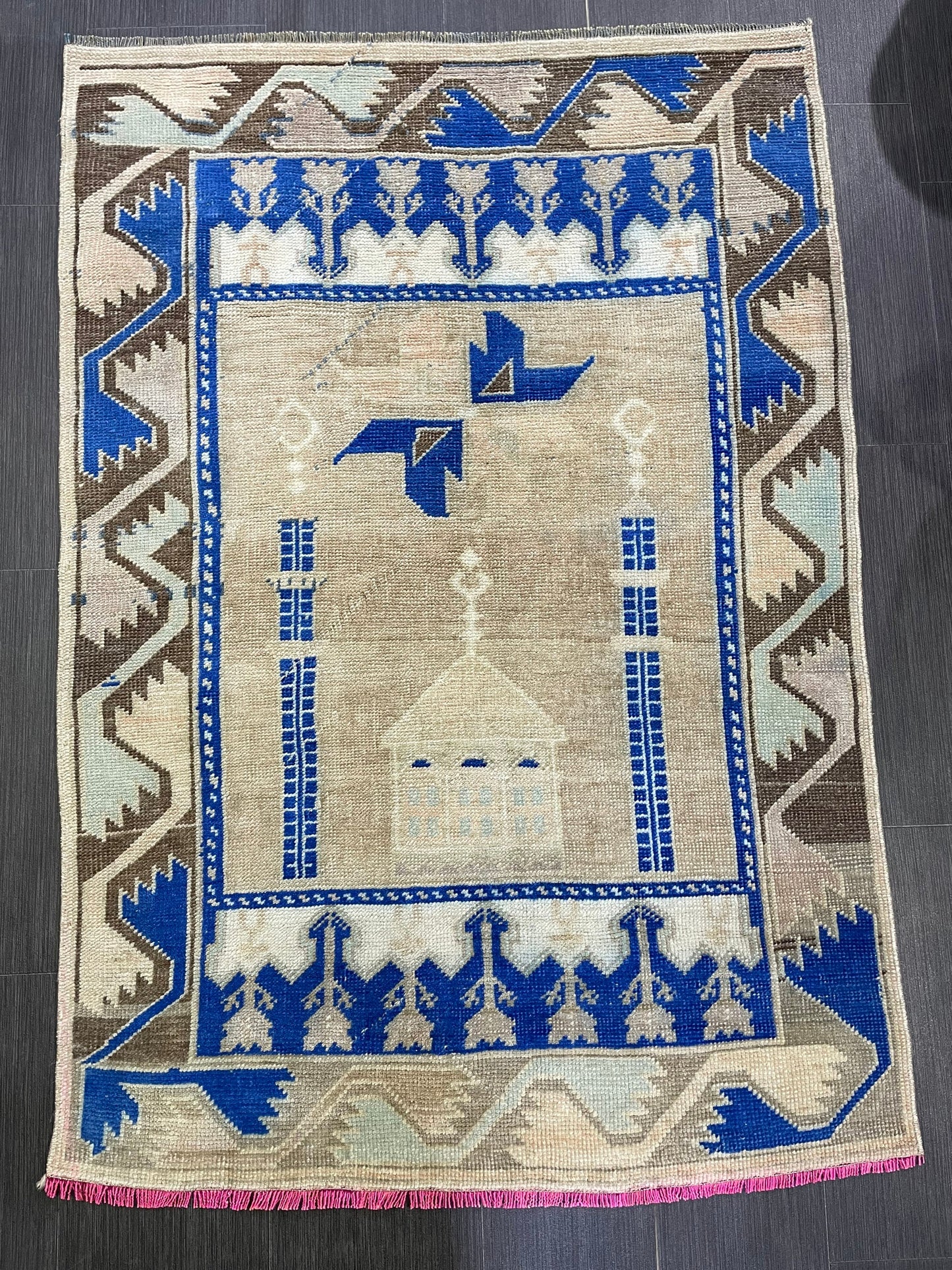 Muted Rugs, Handmade 3.3 x 5 Rug, Blue Oushak Rug, Rustic Rug, Hand Knotted Turkish Rug, Farmhouse Rug, Vintage Rug, Wool rug