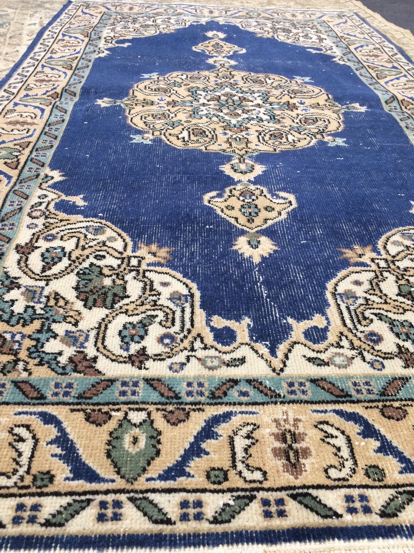 Oushak Rug 4 x 7 Turkish Rug Vintage Rug Hand Made Rug 7x4 wool rug Oriental Rug Blue living room rug