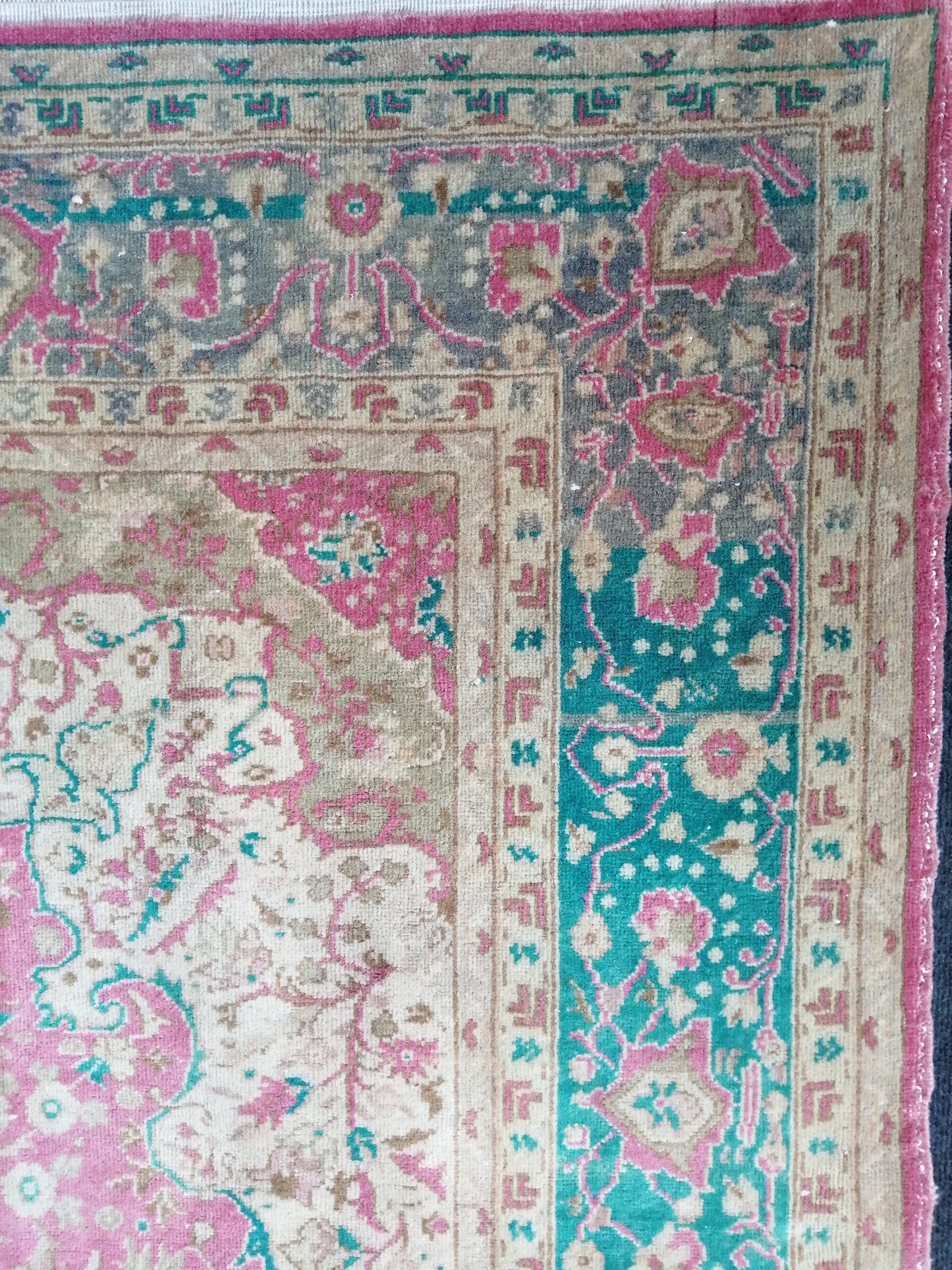 7 x 9.5 Persian RUG Vintage TURKISH Pink Green Oriental Rug Vintage Vintage Runner Rug Wool Oushak Rug Handmade Rug Hand Knotted Rug