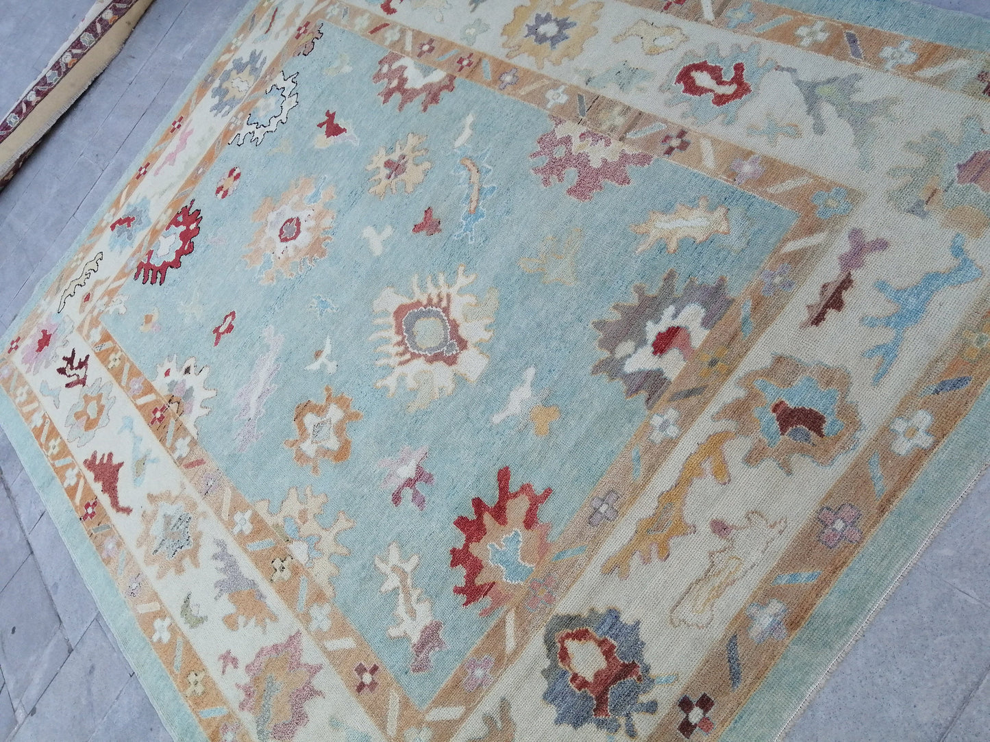9.6 x 11.9 Blue OUSHAK RUG, TURKISH Oushak Rug, Vintage Oushak Rug, Blue Wool Oushak Rug Hand Made Rugs, Made In Turkey Oriental 10x12 rug