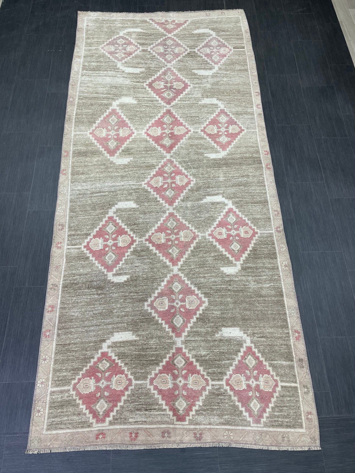 Hand Knotted Vintage Rug Muted Vintage 4.7 x 10.6 ft Rug Wool Oriental Rug Handmade Rug Vintage Oushak Turkish Rug Muted Persian Wool Rug