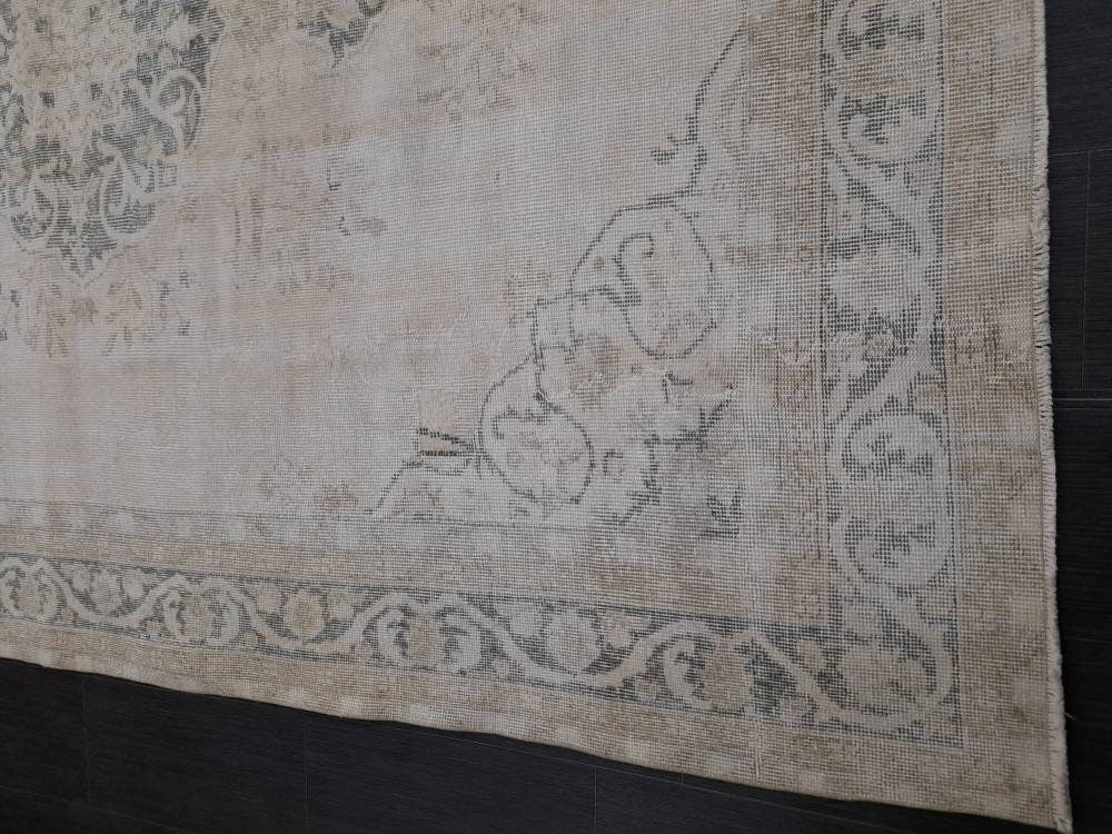 Muted Turkish Muted 6.8 x 10 Oushak Rug Large Area Rug Distressed Vintage Rug Oushak Rug 7 by 10 Muted Rug Hand Knotted Rug