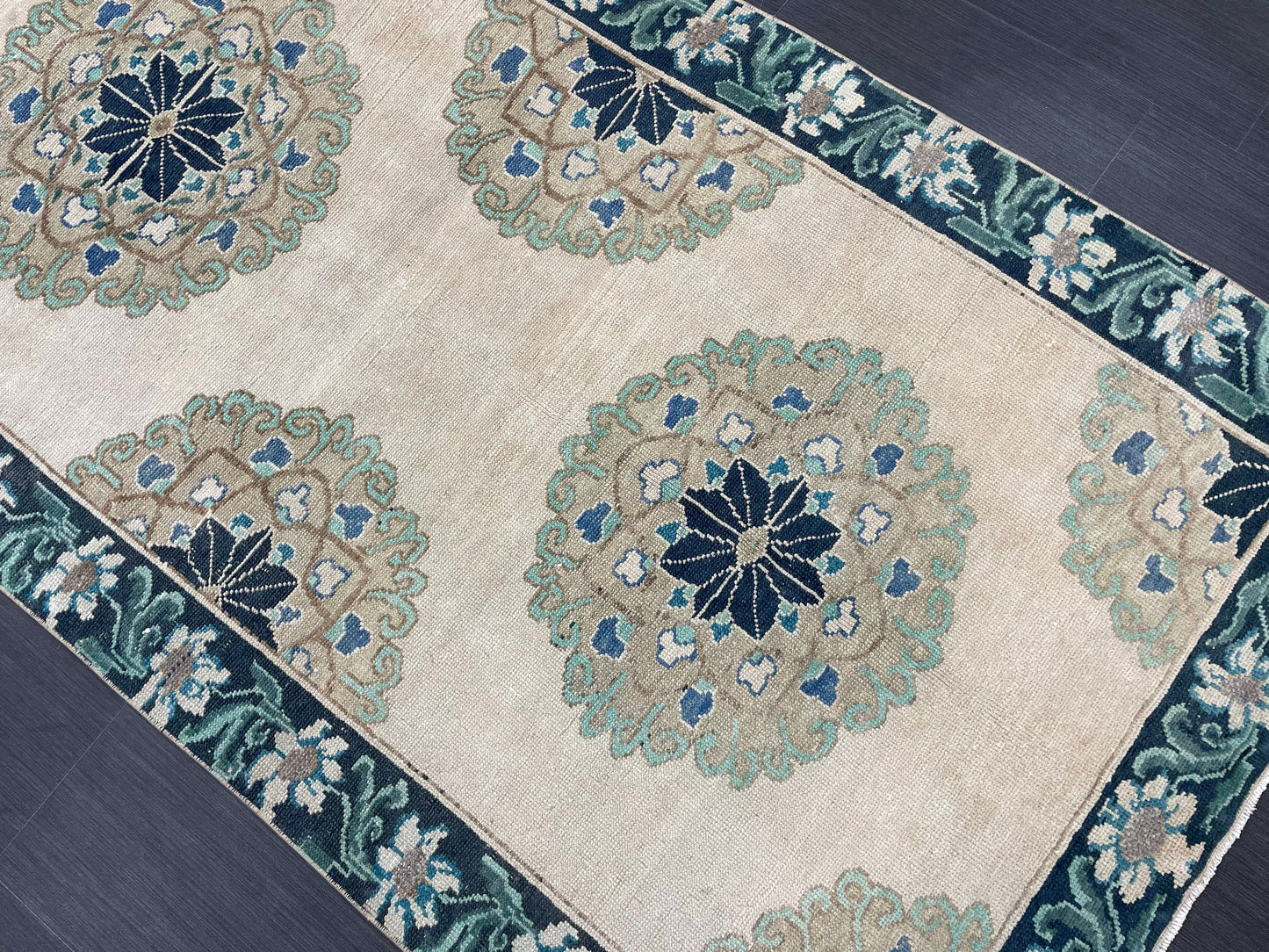 Green Turkish Runner Rug 4 x 11.3 Muted Vintage Runner Persian Hallway Runner Rug Kitchen Runner Rug Oriental Runner Muted RUNNER