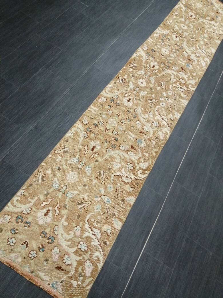 Muted Vintage Runner Rug 2x10. 8 Hallway Runner Rug Kitchen Runner Rug Wool Runner Rug Oushak Runner Rug Turkish Floral Runner Rug