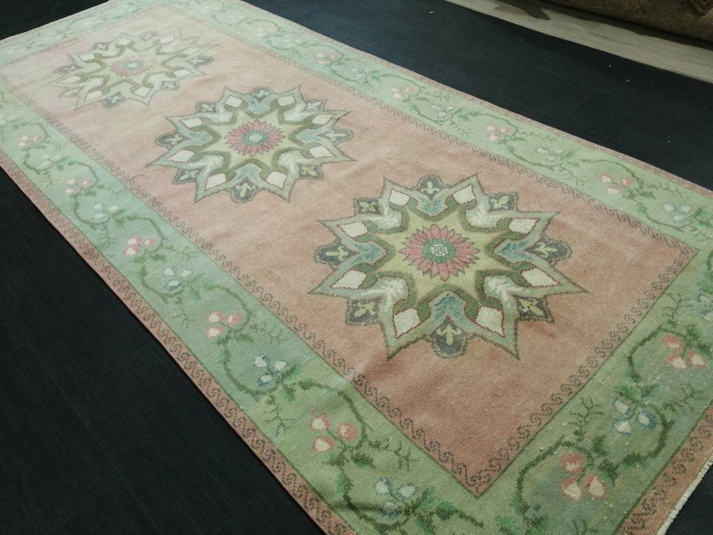 Wool Runner Rug Muted 4.5 x 10.6 Hand Made Runner Rug Turkish Runner Rug Vintage Runner Rug Hallway Runner Rug Wool Kitchen Runner Rug