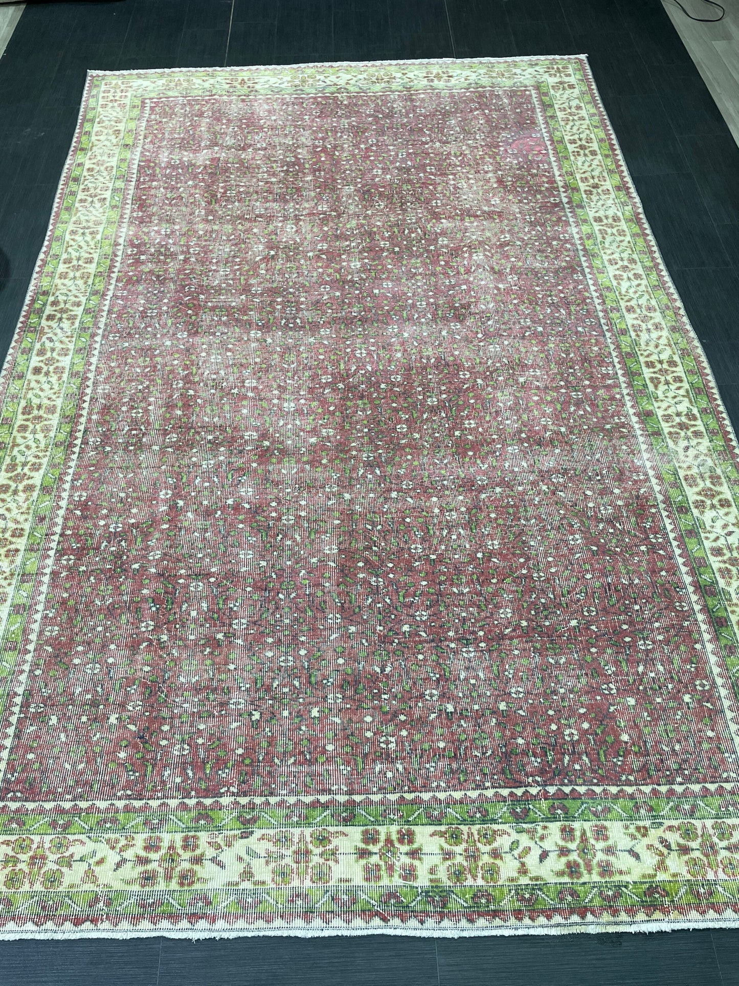 Floral Vintage OUSHAK RUG Antique TURKISH Rug Vintage Distressed Oriental Rug 6.7 x 10.3 Wool Rug Hand Made Vintage Rug 7x10 Turkish Rug