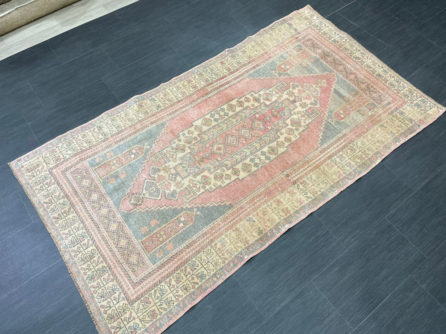 Vintage Handmade Rug Muted 3.8 x 7 Vintage Rug Wool Oushak Rug Hand Made Rugs Vintage Turkish Rug Living Room Rug