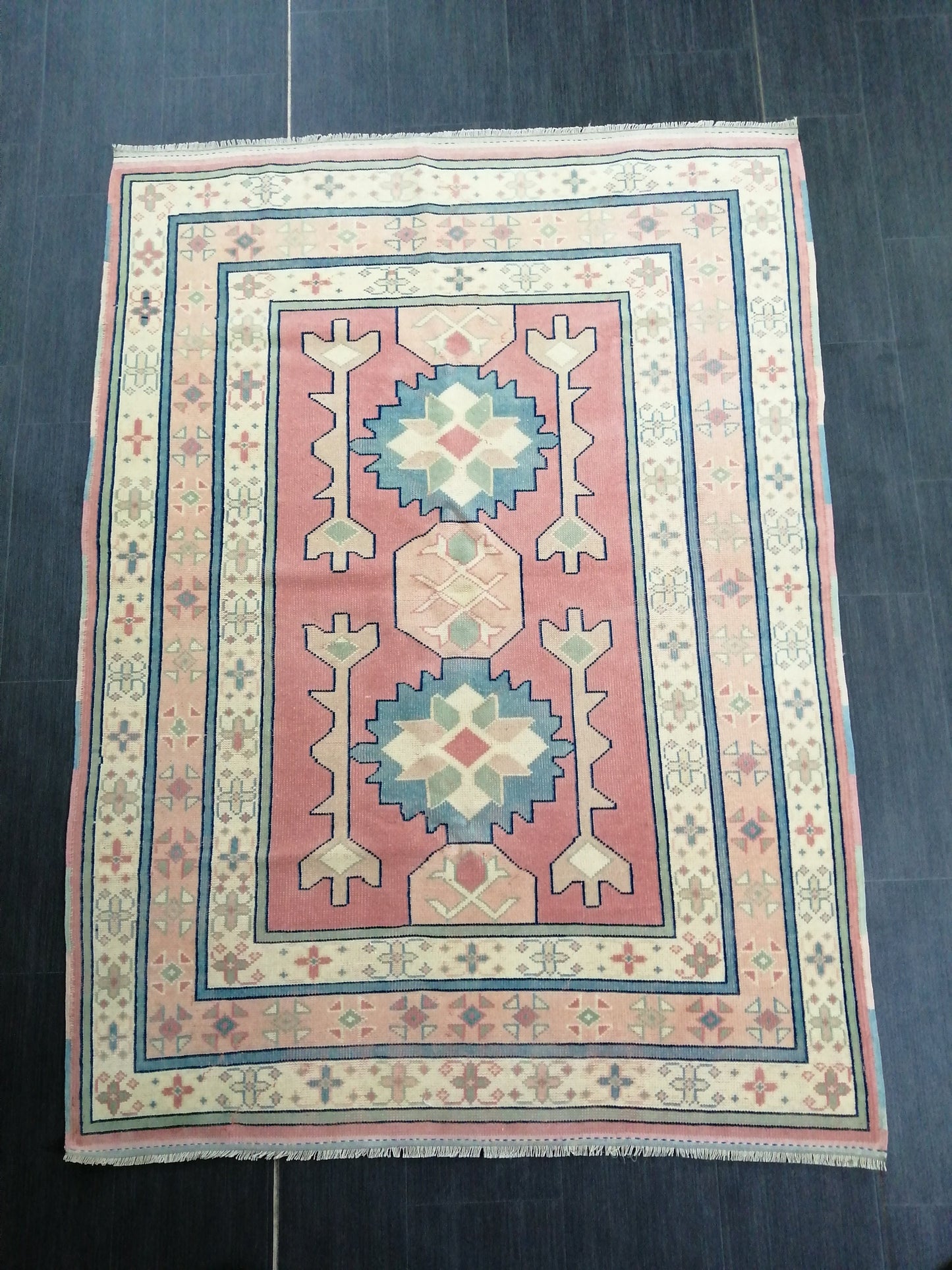 Pink OUSHAK RUG 6.2 x 4.3 Vintage Oushak Rug Vintage Rug Wool Oushak Rug Hand Made Rugs Vintage Turkish Rug