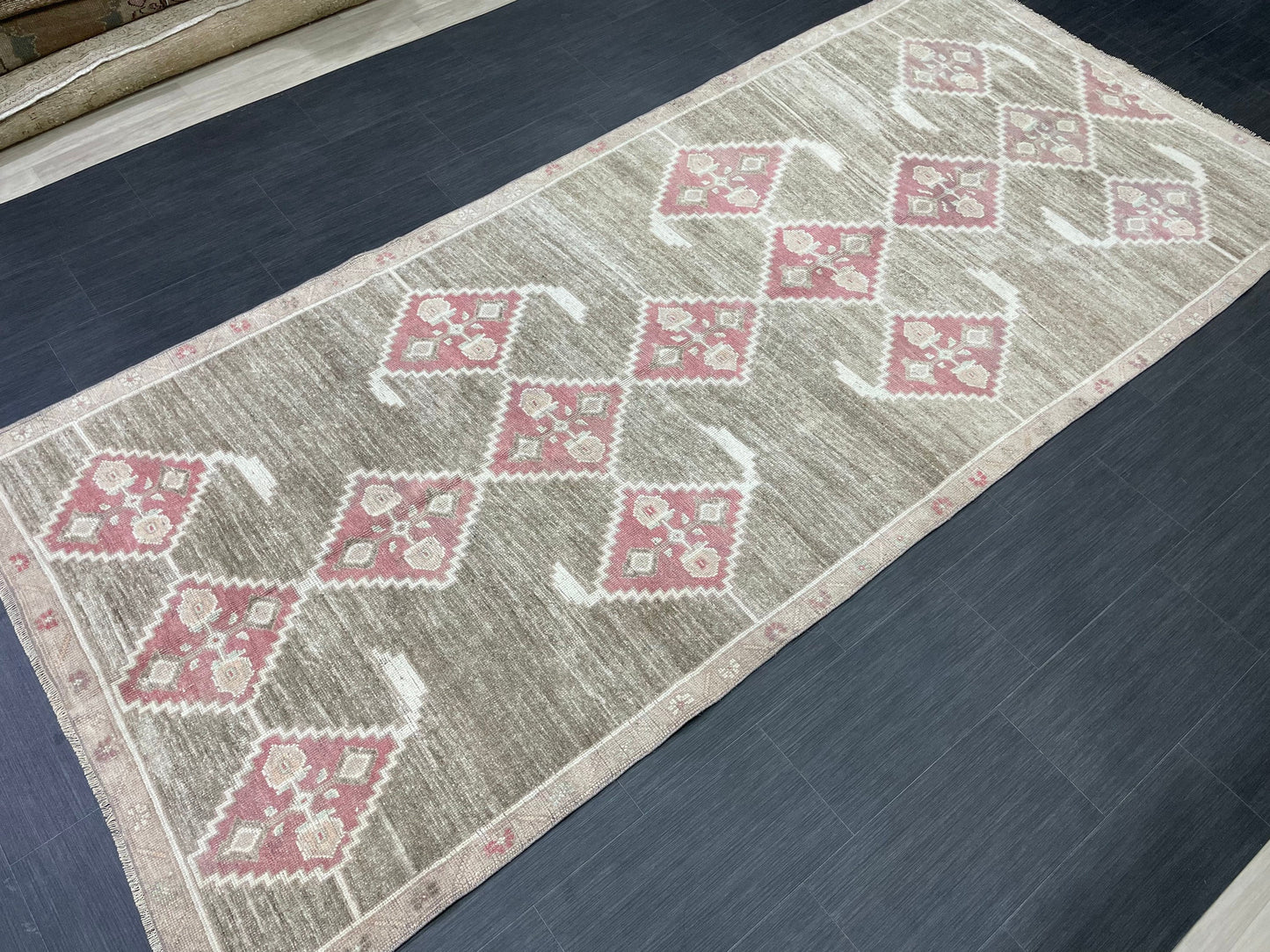 Hand Knotted Vintage Rug Muted Vintage 4.7 x 10.6 ft Rug Wool Oriental Rug Handmade Rug Vintage Oushak Turkish Rug Muted Persian Wool Rug