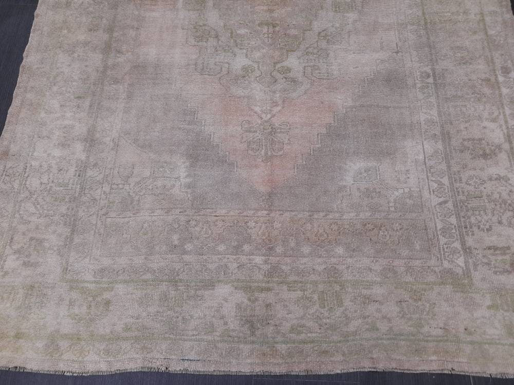 MUTED Handmade Rug 5.2 x 7.8 Vintage Turkish Rug, Soft wool Rug NATURAL Wool Rug, Living Room Rug, Oushak Rug, Hand Knotted Rug Kitchen Rug