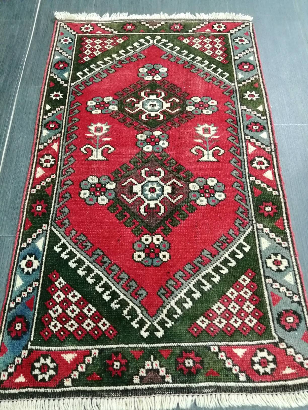 Vintage Rug 2.2 x 3.8 ft Handmade Rug Vintage Turkish Rugs Oushak Rug Hand Made Rug, Vintage Oushak Rug, Wool Rug