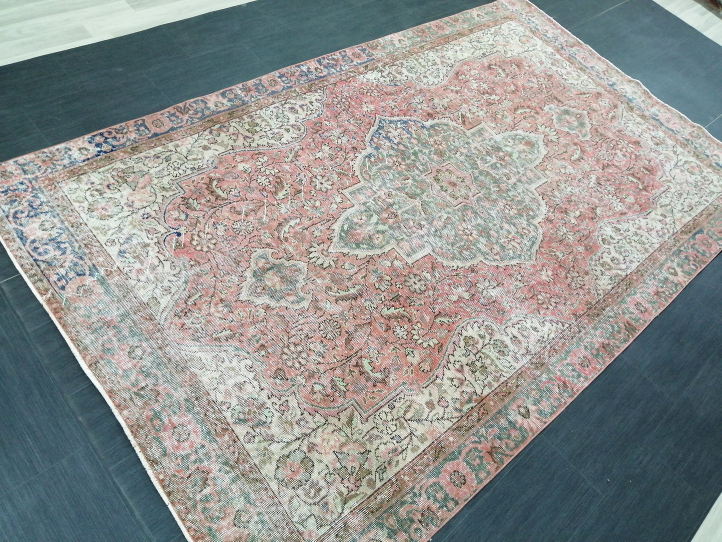 6x10 Vintage OUSHAK RUG TURKISH Rug Vintage Oushak Runner Rug 6 x 10 Vintage Runner Rug Wool Oriental Rug Hand Made Rugs Muted Oriental rug
