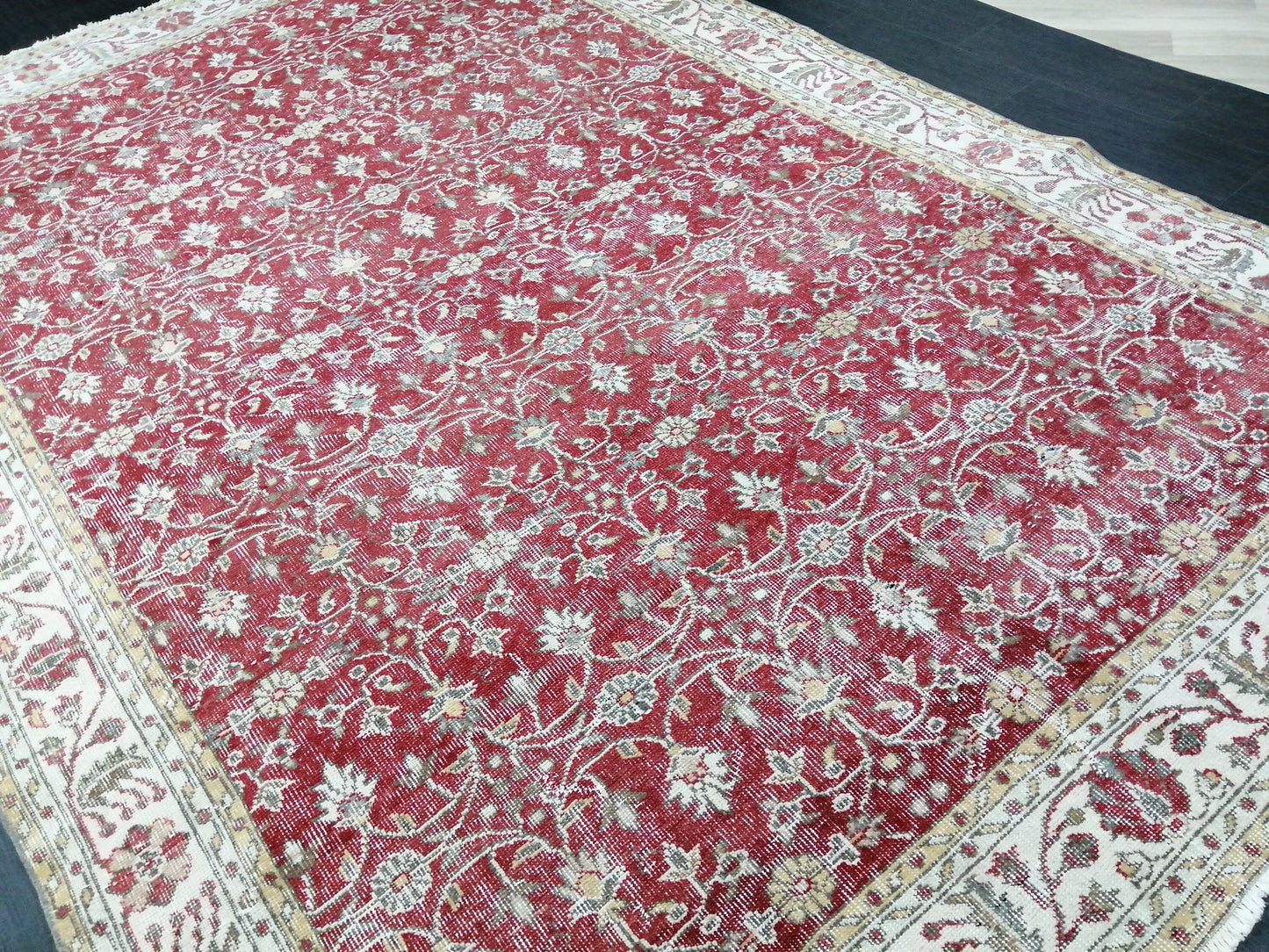 6.8 x 10 TURKISH HAND MADE Rugs Vintage Turkish Rugs Oushak Rug Traditional Rug, Oriental Oushak Rug, Vintage Floral Rug Red Wool Rug