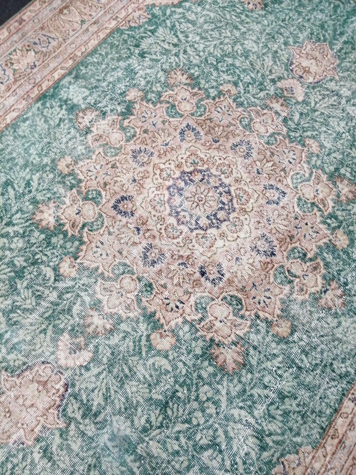 7 x 10.4 OUSHAK RUG Green TURKISH Oushak Rug Vintage Oushak Runner Rug Vintage Runner Rug Wool Oushak Rug Hand Made Rugs Vintage Turkish Rug