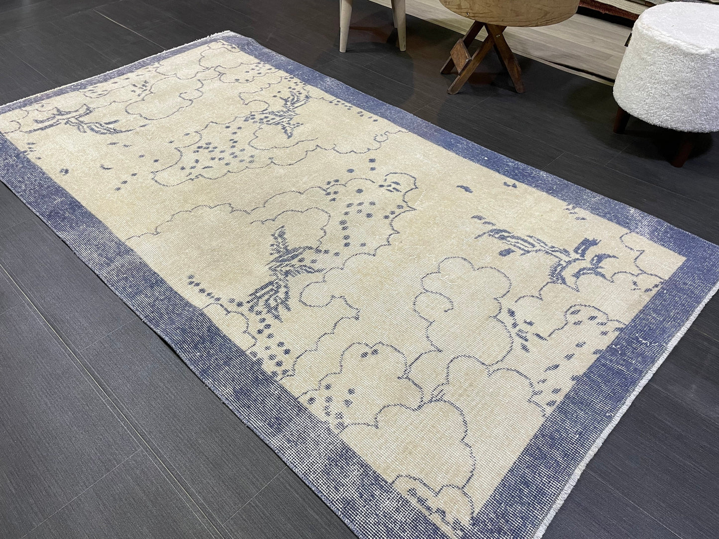 Bathroom Handmade Rug, Vanity 3.8 x 6.9 Rug , Oushak Rug, Wool Oriental Rug, Persian Rug, Vintage Turkish Rug Hand Knotted Wool Rug