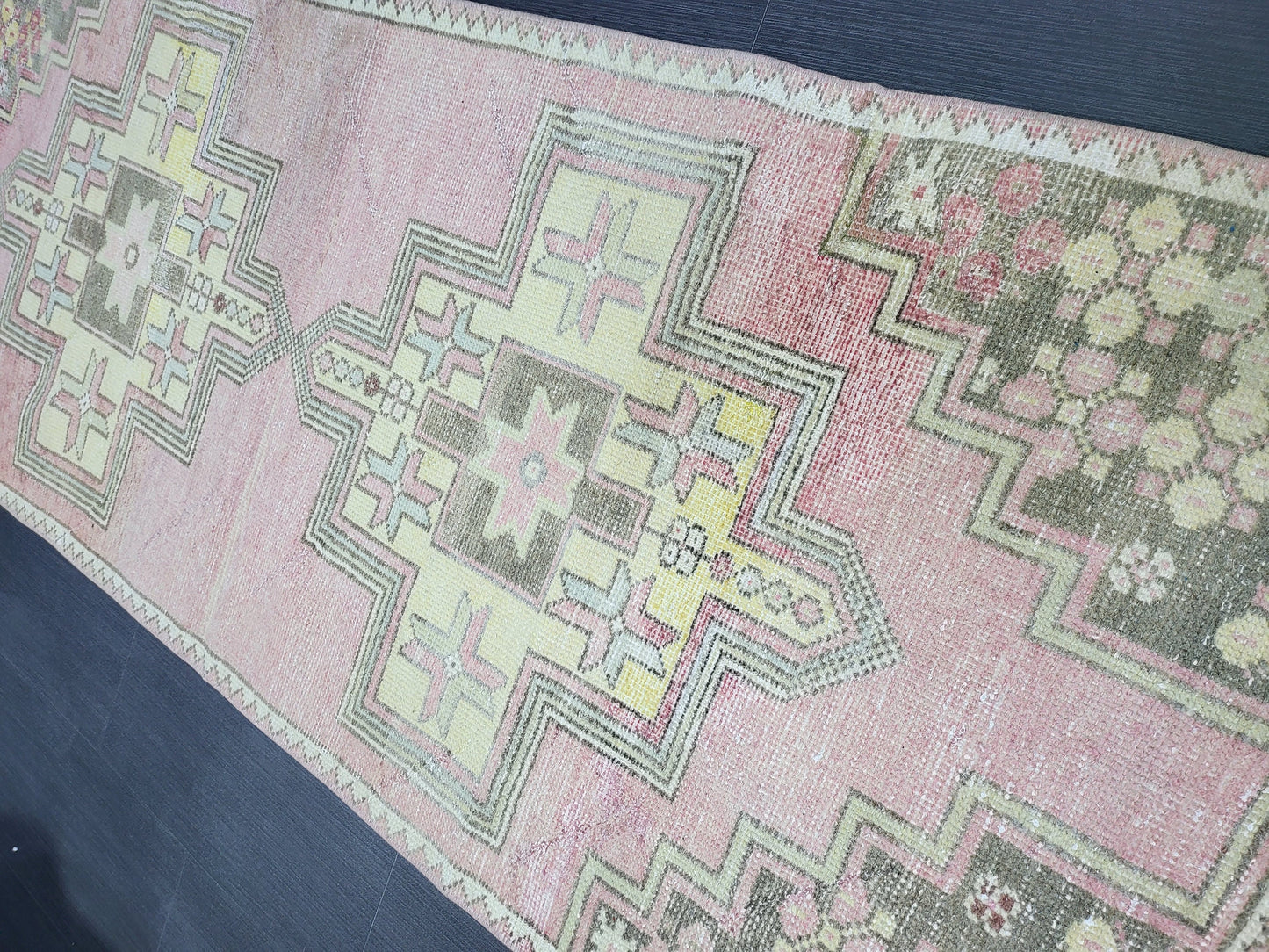 Distressed VINTAGE Rug, Handmade 2.8 x 7.8 Runner Rug, Oushak Rug, Wool Rustic Runner Rug, Antique Runner Rug, Turkish Rug, Short Runner Rug