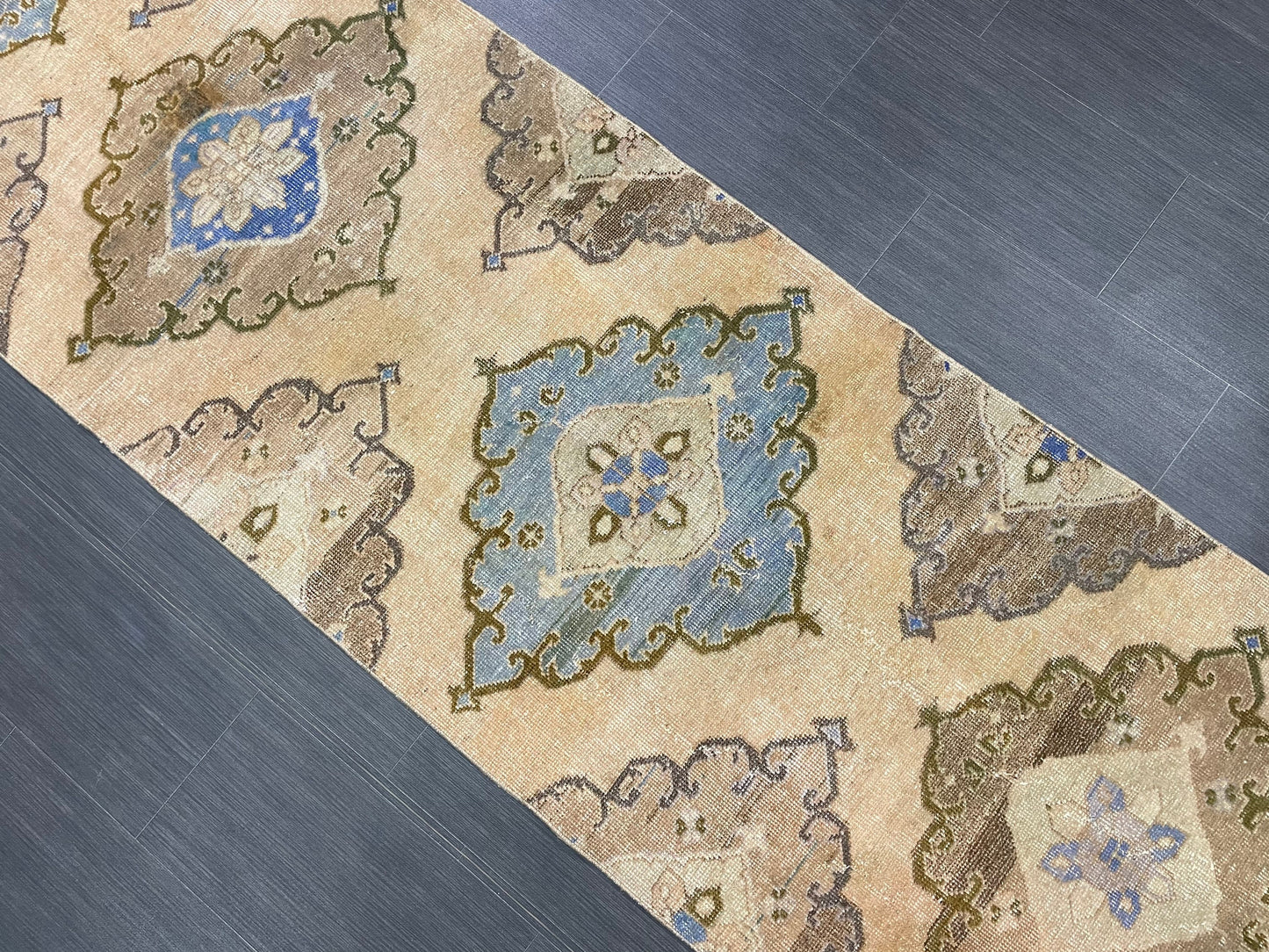 MUTED Hand Knotted Runner Antique Runner TURKISH Runner 2.8 x 12.8 Vintage Hallway Runner Rug Muted Runner Rug Kitchen Rug Runner