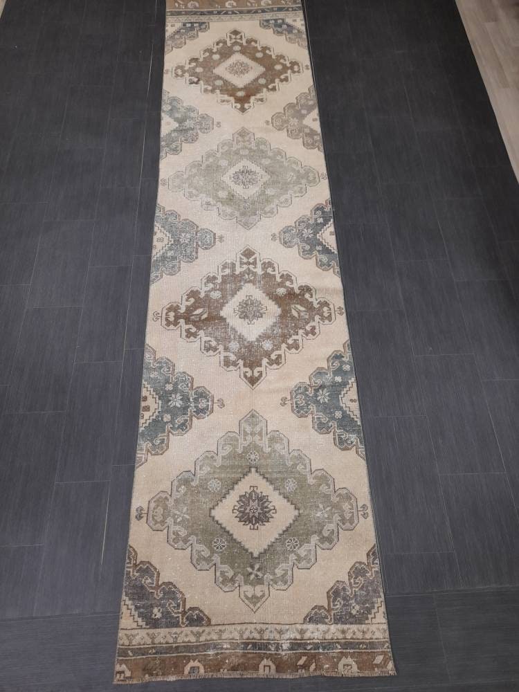 Distressed Runner Rug 2.8 x 12.3 Vintage Turkish Runner Rug Vintage Runner Rug Hallway Runner Rug Kitchen Runner Rug Wool Runner Rug