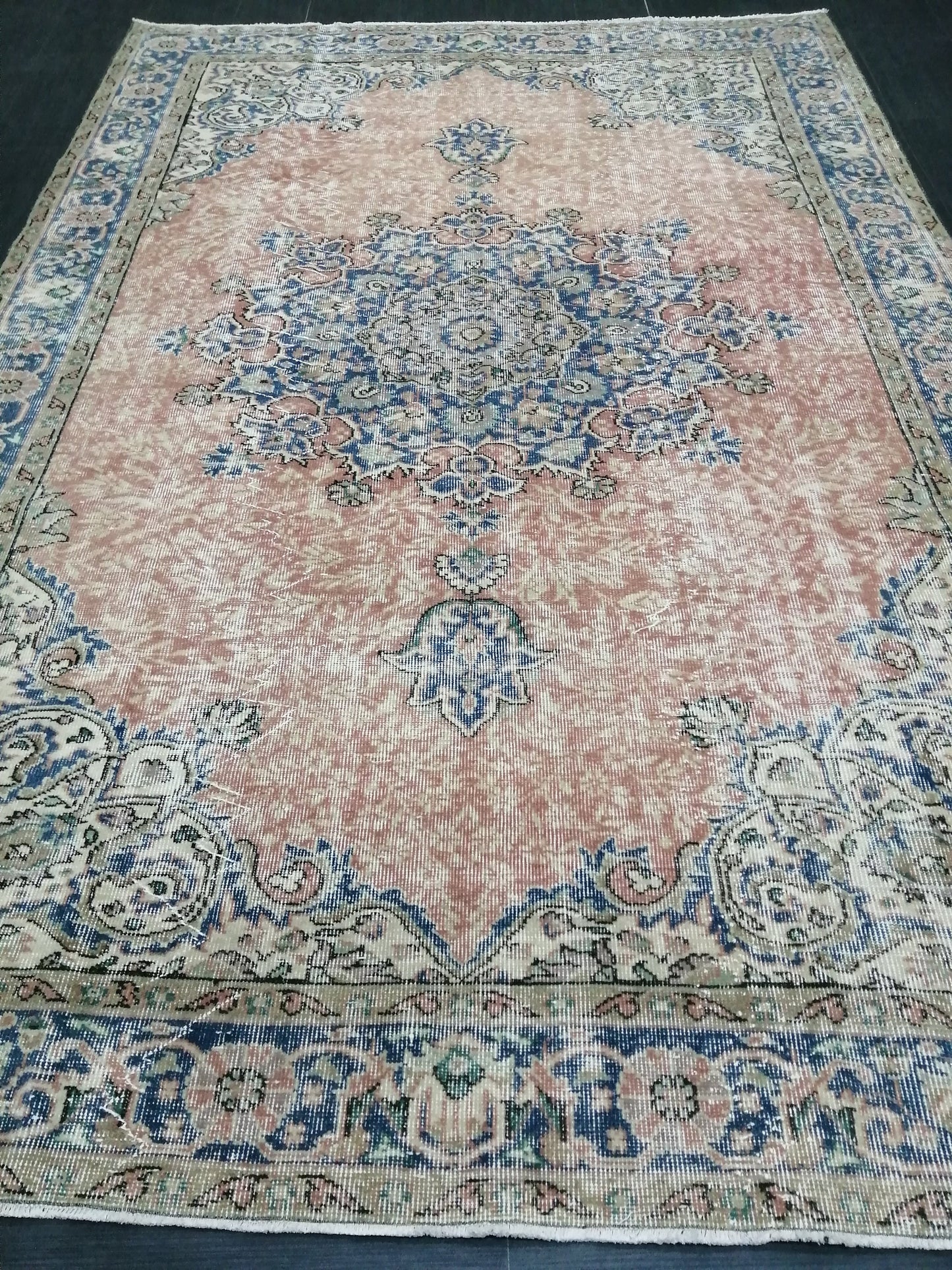 Vintage Rugs 6.3 x 9.5 TURKISH HAND MADE Rugs Vintage Turkish Rug Oriental Rug, Turkish Oushak Rug, Vintage Oushak Rug, Wool Rug