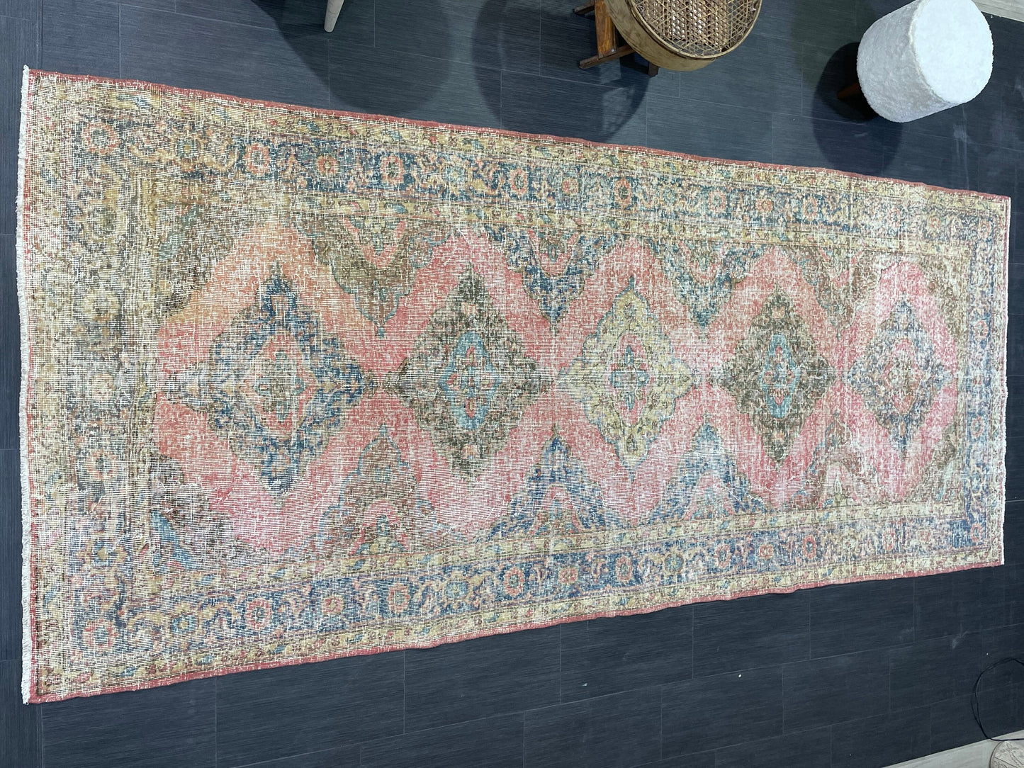 Muted Oriental Runner Rug 4.10 x 11.2 , Turkish Runner Rug, Vintage Runner Rug Hallway Runner Rug Kitchen Runner Rug Persian Wool Runner Rug