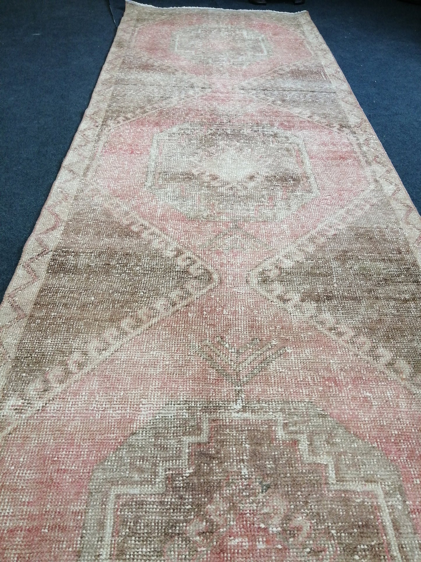 Muted Oushak Runner Rug 3.4 x 11 Turkish Runner Rug Vintage Runner Rug Neutral Hallway Runner Rug Kitchen Runner Rug Muted Wool Runner Rug
