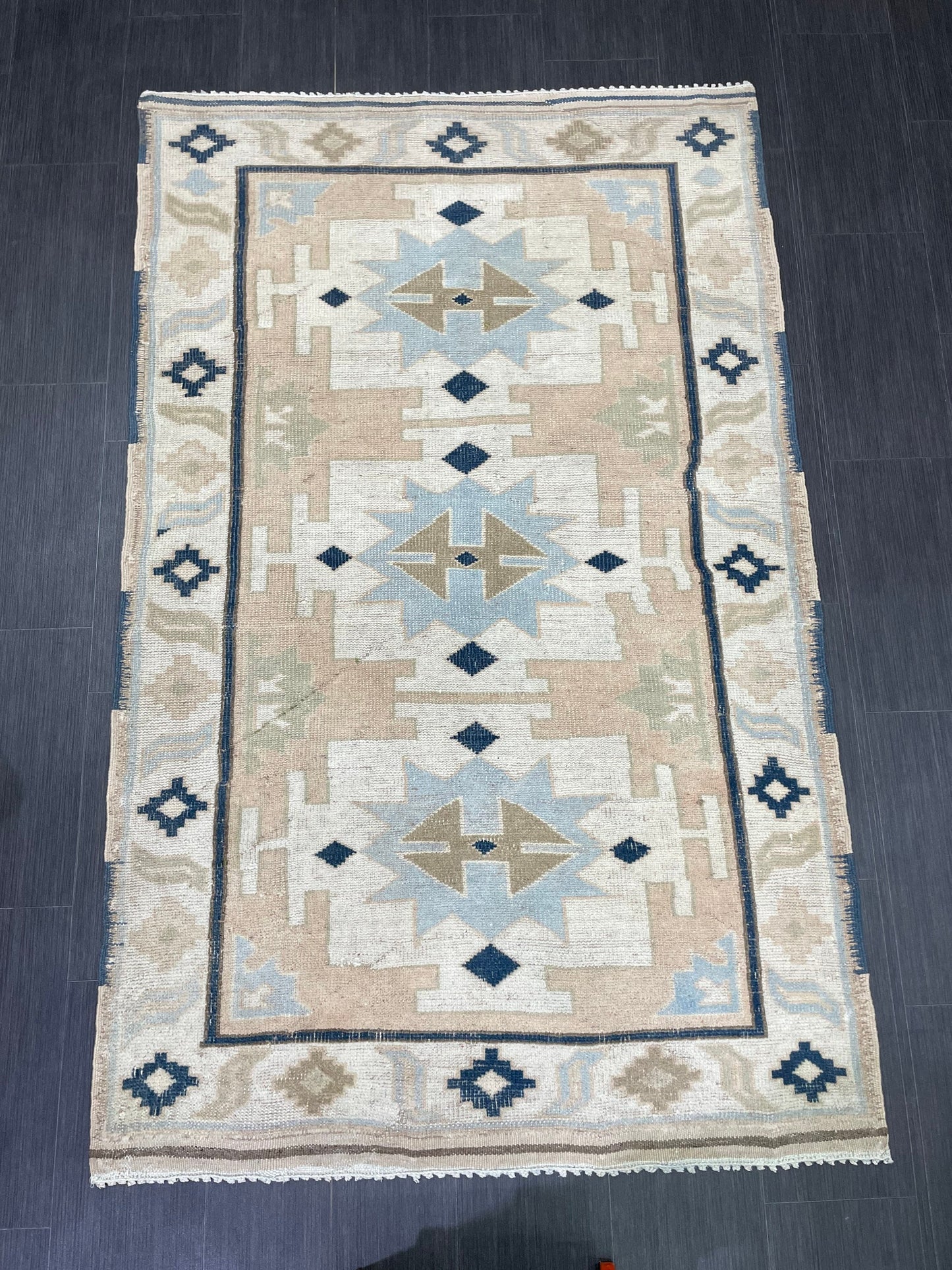 Vintage Rug TURKISH 4.3 x 6.9 Rug Handmade Rug Vintage Persian Rug Oushak Rug Hand Knotted RugTurkish Rug Vintage Oushak Rug, Wool Rug