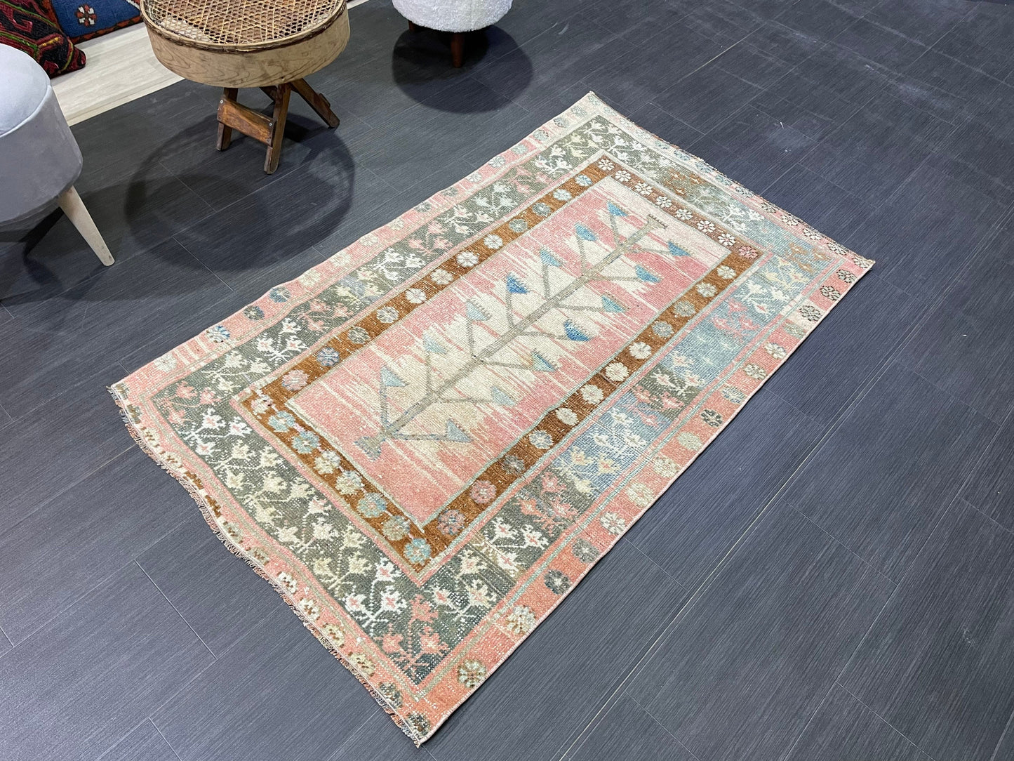 TURKISH Rug, Vintage 3x5 Wool Rug, Oushak Rug, Hand Knotted Rug, Anatolian Rug, Persian 100% Wool Rug, Handmade Rug