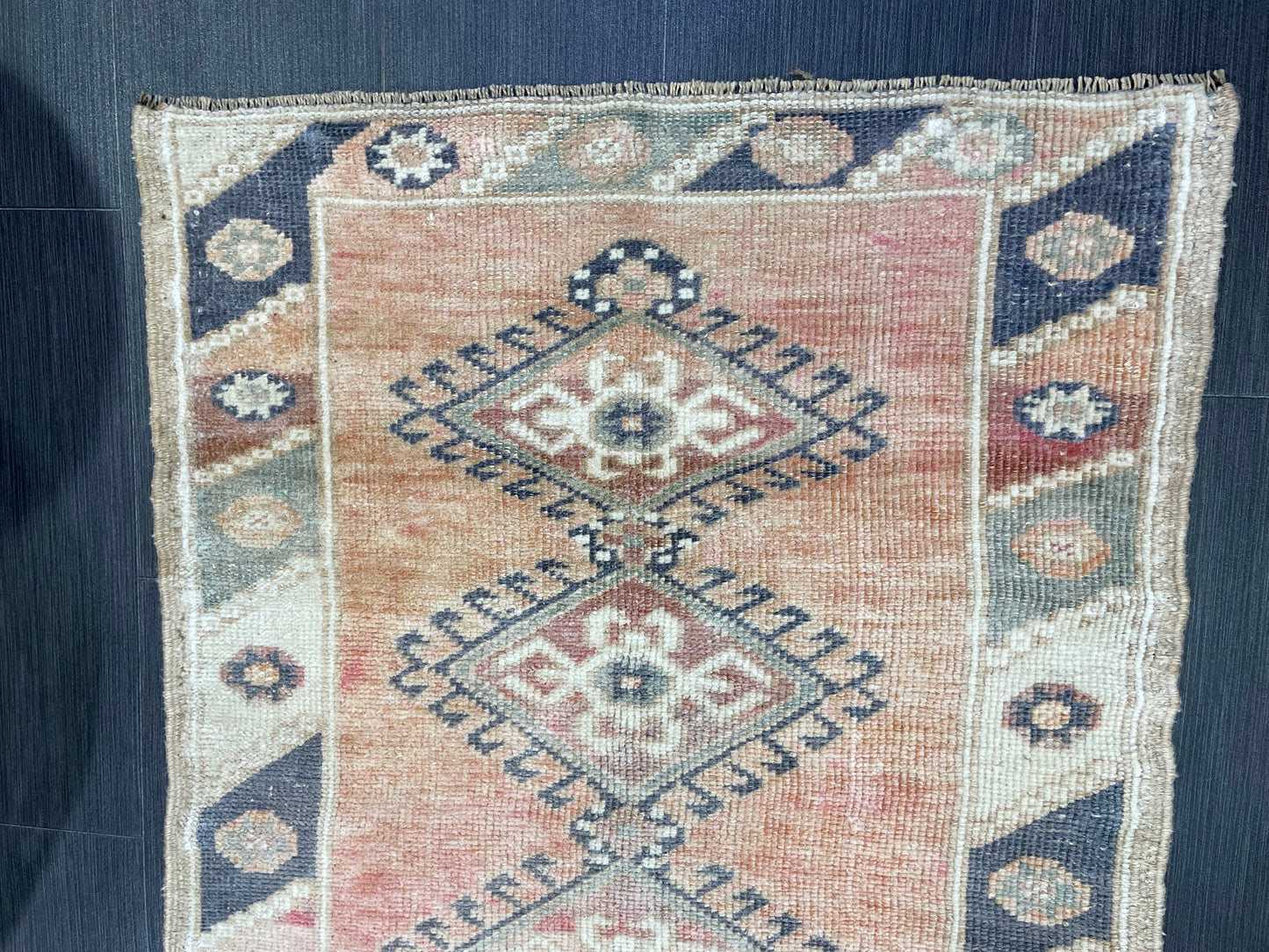 Blue Vintage Rug 2.6 x 4.2 Rug Oushak Rug, Wool Oriental Rug Hand Made Rug Persian Rug, Vintage Turkish Rug Hand Knotted Wool Rug