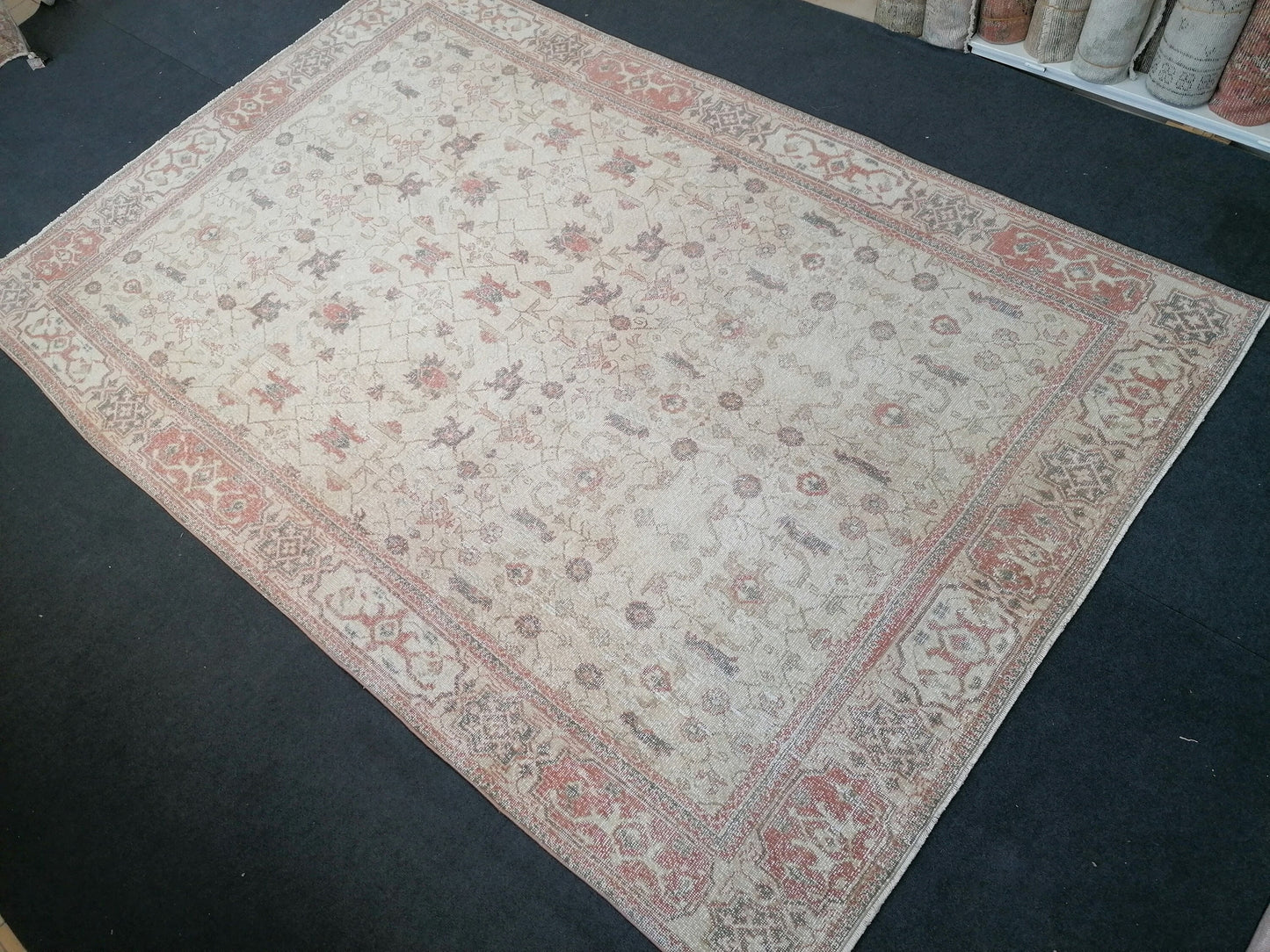 Vintage rug 6'10x10'4 large turkish rug, pastel vintage turkish rug, oushak hand made wool rug, large living room rug, bohemian rug