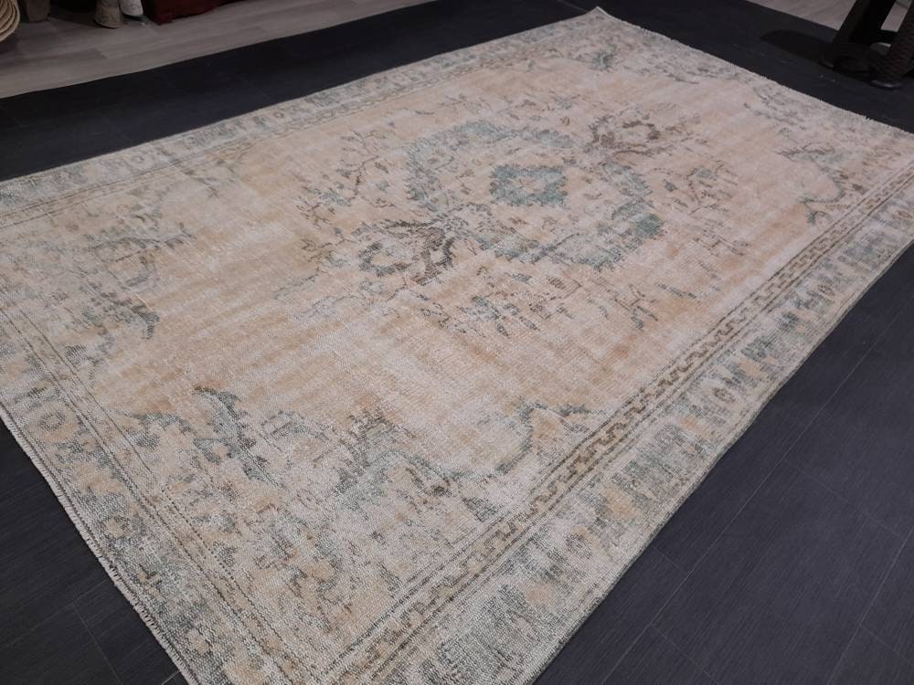 Vintage RUG 6x9.5 TURKISH Oushak Rug Vintage Navy Oriental Rug Vintage Persian Rug Hand Made Rugs Turkish Rug Antique Rug Distressed Rug