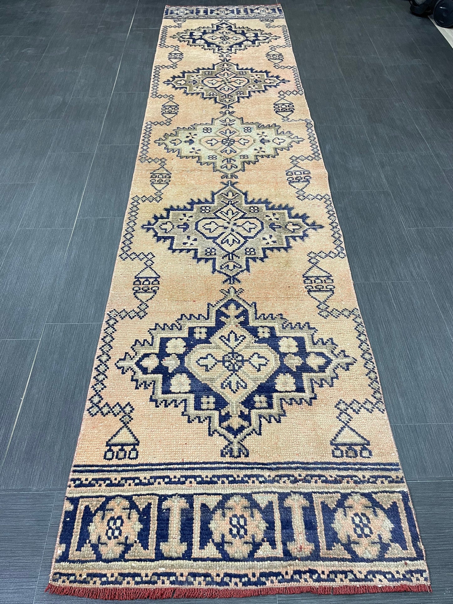 Hand Knotted Oushak Runner 2.6 x 11 Rug Turkish Runner Vintage Runner Hallway Runner Rug Persian Kitchen Runner Rug Oriental Wool Runner Rug