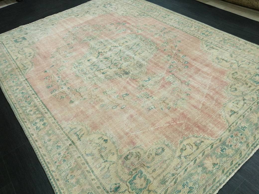 Large Vintage RUG Vintage TURKISH Rug 6.7 x 9 Vintage Distressed Rug Vintage Oushak Rug Hand Made Rugs Antique Turkish Rug Oriental Rug