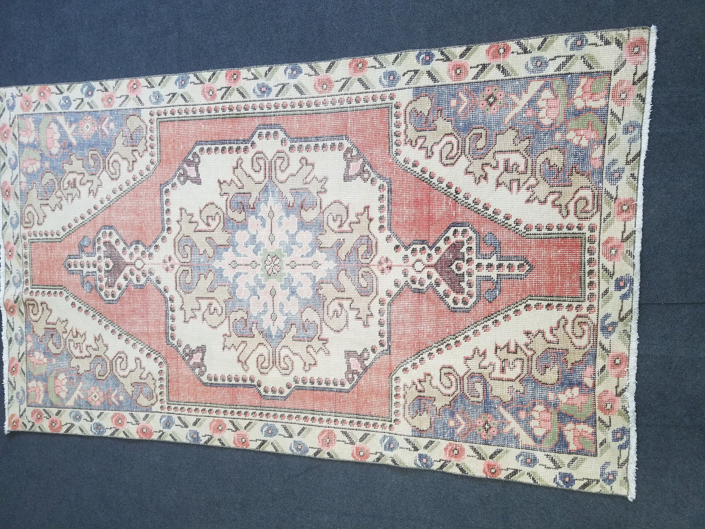 Vintage wool rug, turkish handmade rug, boho floor rug, oriental hand knotted rug, are oushak rug, bohemian rug 4'2x7'2