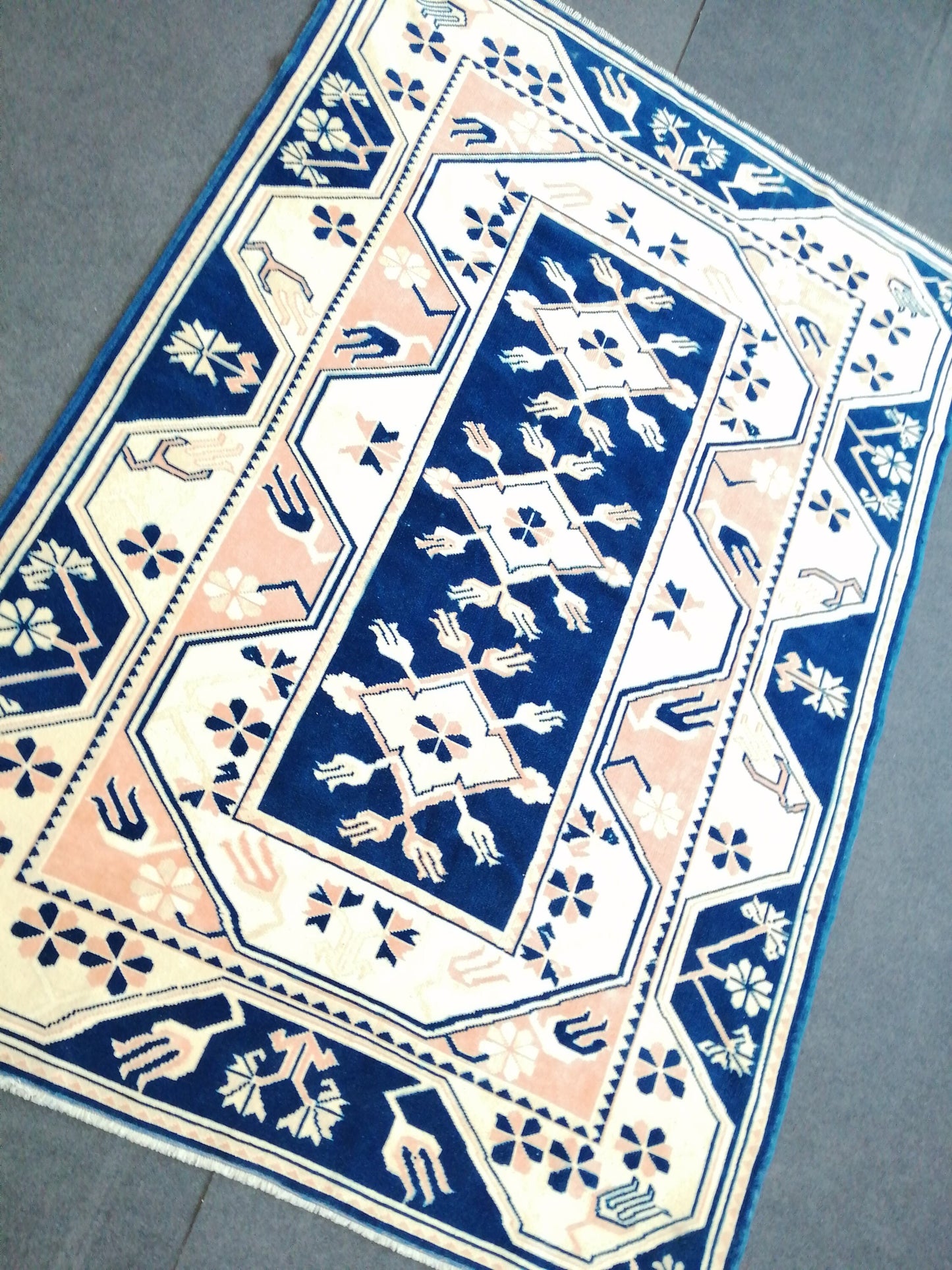 5.3 x 7.8 Vintage Rug, Blue Rug , Oushak Rug, Wool Oushak Rugs, Hand Made Rug, Bohemian Rug, Vintage Turkish Rug, Navy Rug