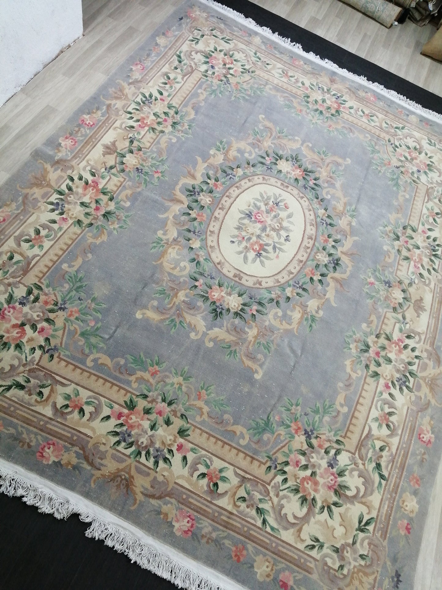 10 x 12.8 Hand Knotted Rug, Vintage LARGE Rug, Handmade Rug, Floral Rug Rustic Rug Muted Large Rug, Nepal Rug Fun Wool Rug 10x13 10x12