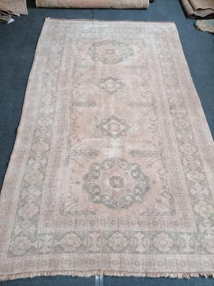 Oushak wool rug, muted large vintage rug 5'4x8'8 turkish hand made rug, bohemian rug