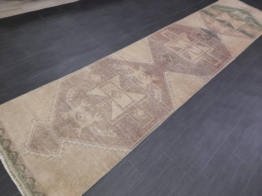 NEUTRAL Turkish RUNNER Rug Neutral 2.8 x 12.2 RUNNER Vintage Muted Turkish Runner Oriental Runner Rug, Turkish Runner Neutral Persian Runner