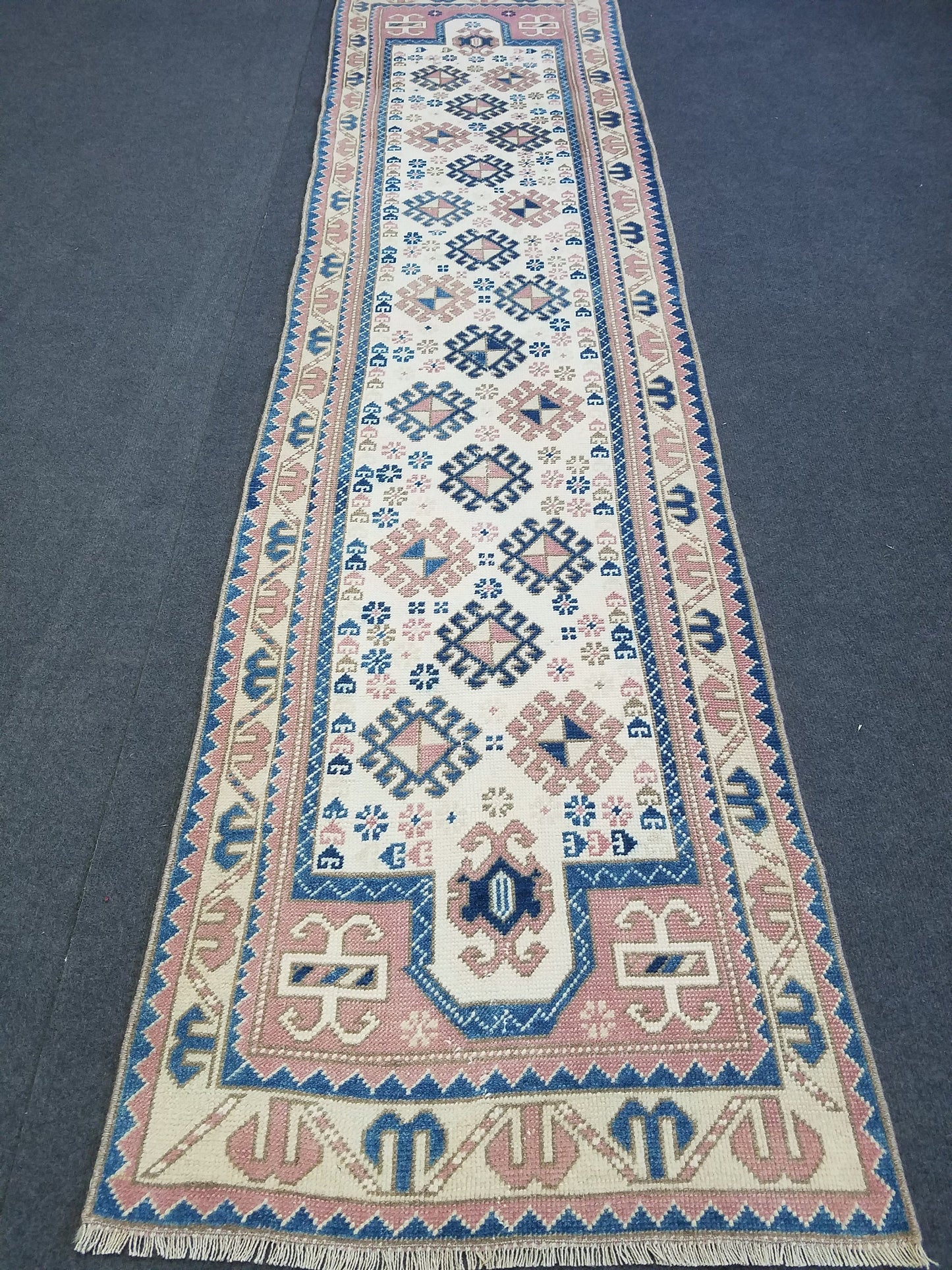 2.3 x 9 turkish runner rug - vintage runner rug, oushak handmade rug - kitchen rug