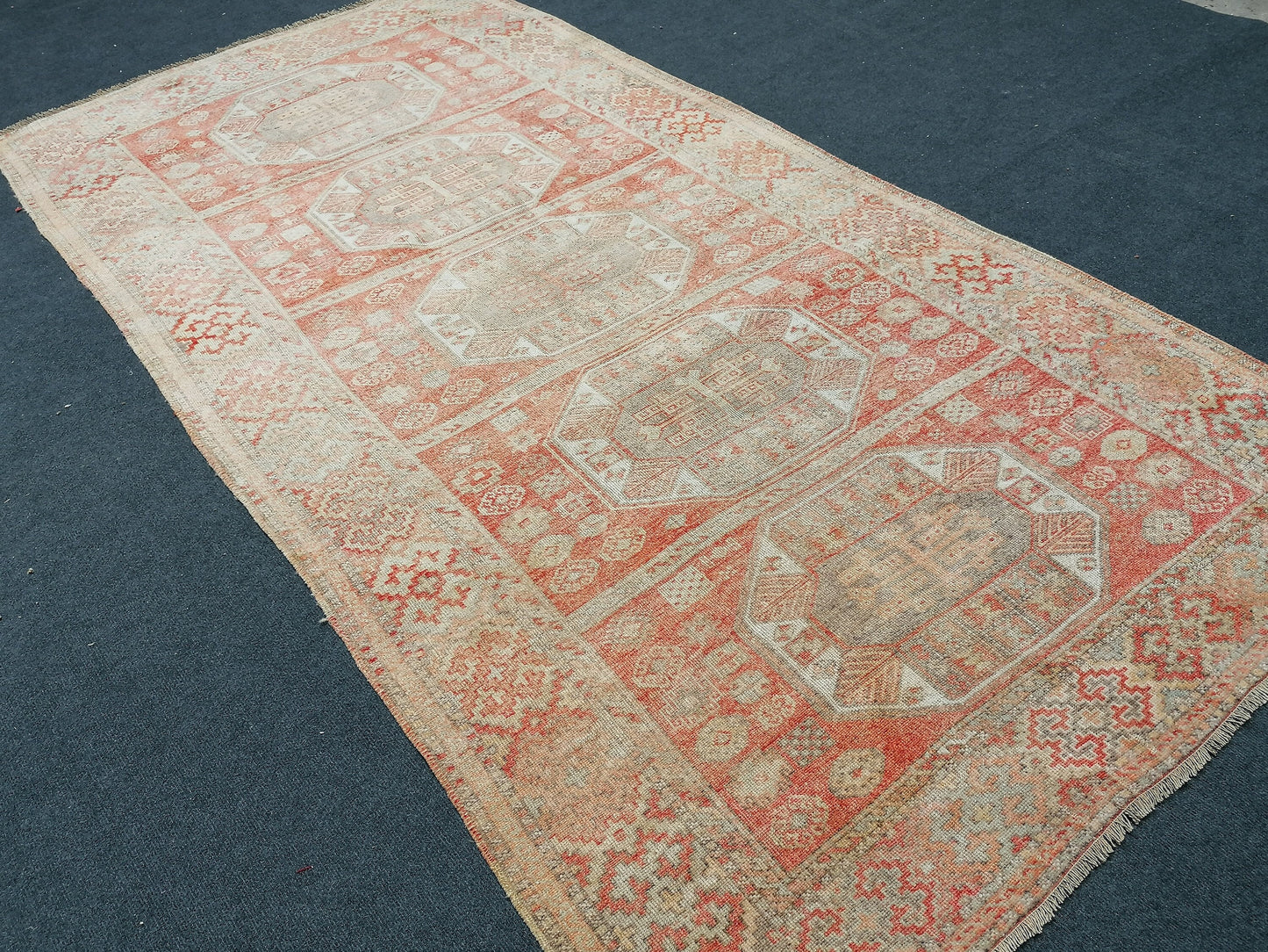 9'x4'4 soft vintage oushak turkish rug, anatolian old vintage runner rug