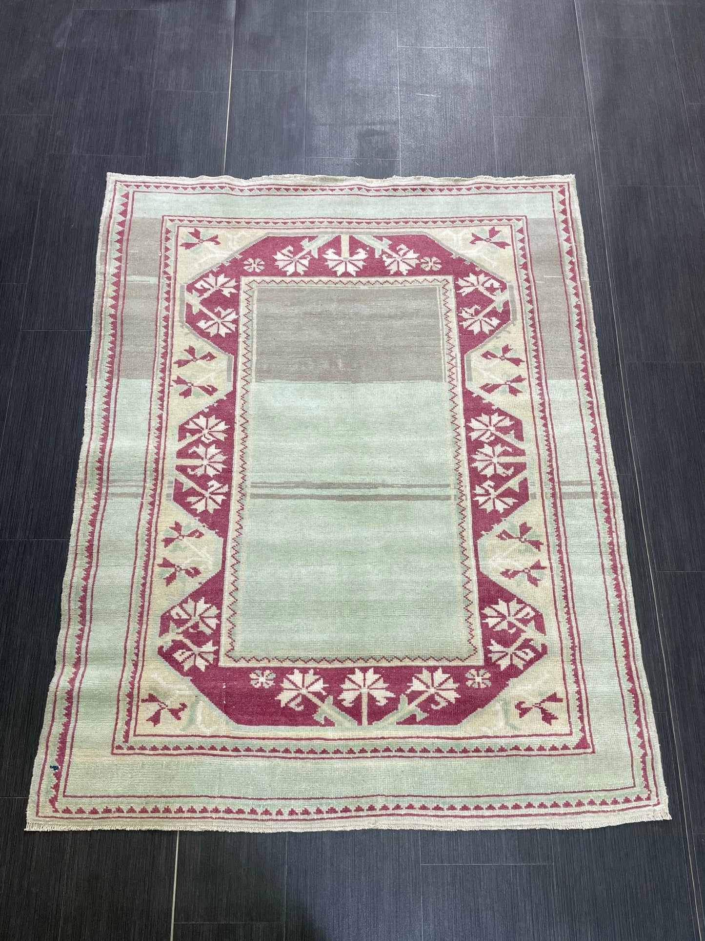 Turkish Rug, Hand Knotted 4x5 Rug, Brown Vintage Rug, Wool Muted Oushak Rug Handmade Rugs Vintage Turkish Rug, bathroom Rug