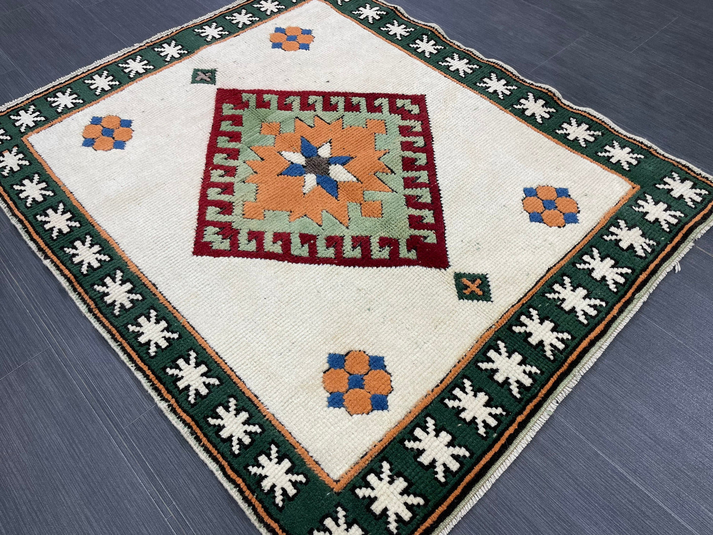 Muted Persian Rug 3.5 x 4.2 Wool Rug, Oushak Rug, Rustic Rug, Bohemian Rug, Farmhouse Rug, Vintage Persian Rug