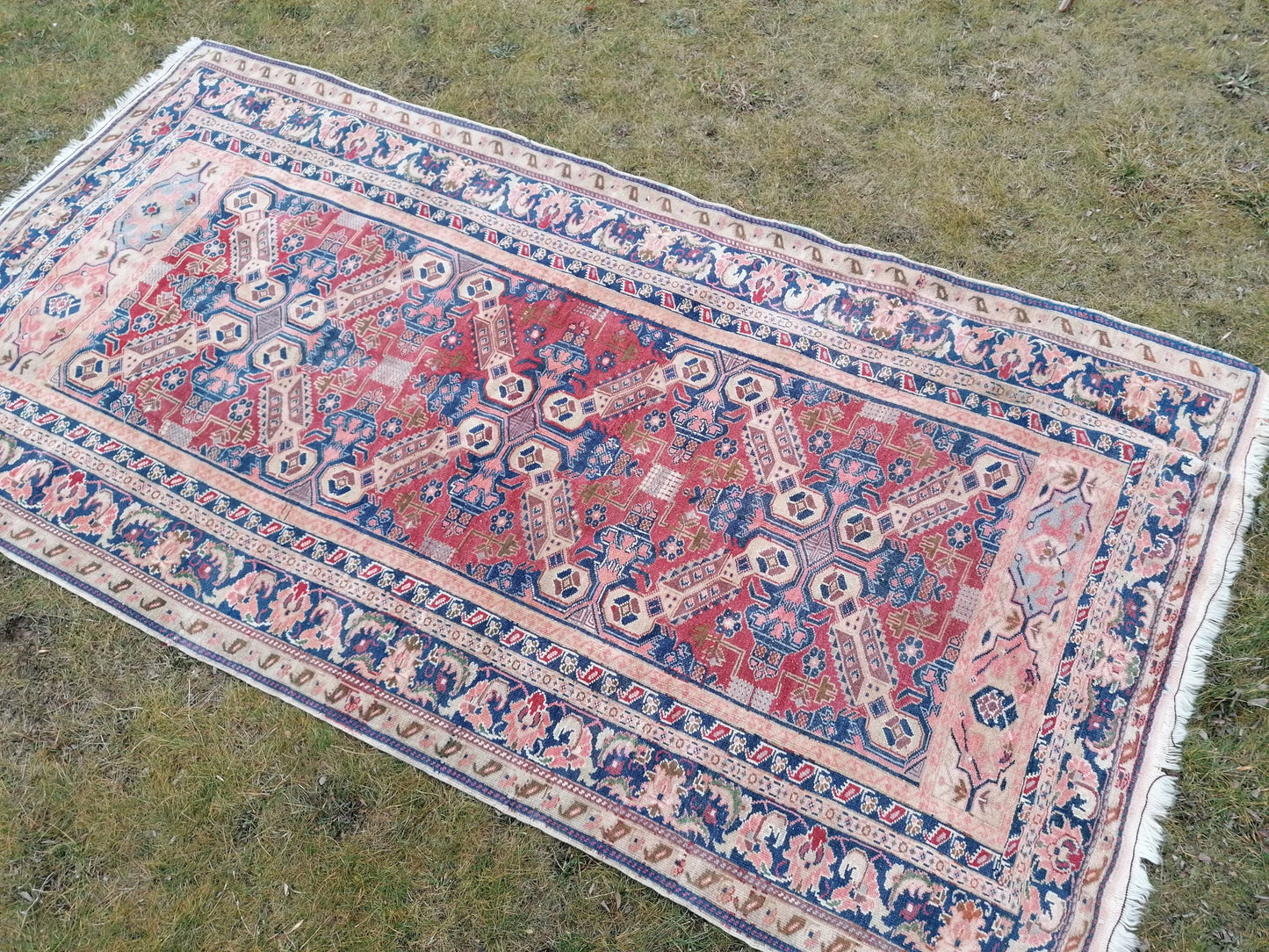 5'4x10'2 vintage handmade rug, blue turkish rug, oushak wool rug rustic unsual tribal rug retro style rug traditional turkish design